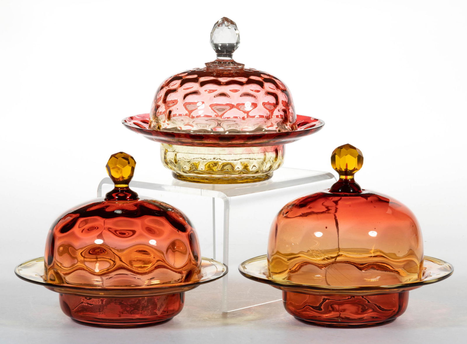 AMBERINA OPTIC-PATTERN BUTTER DISHES, LOT OF THREE (1 of 1)