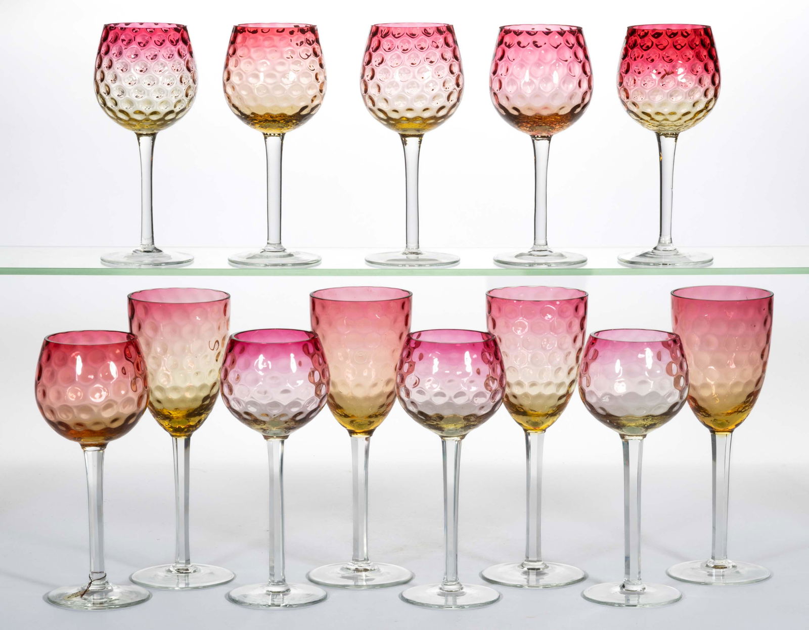 20TH CENTURY ITALIAN AMBERINA SPOT-OPTIC GOBLETS, LOT OF 13 (1 of 1)