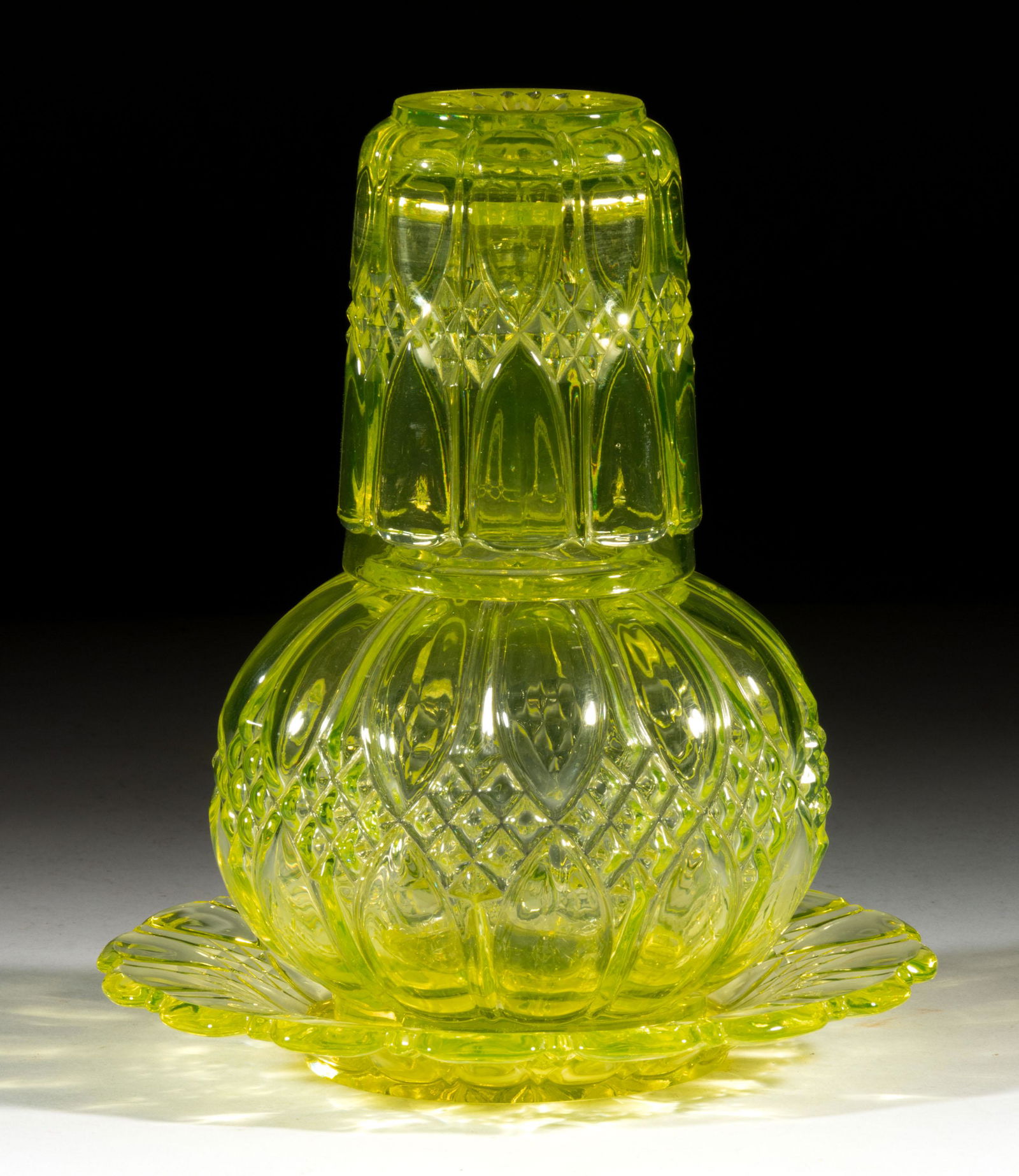 VAL ST. LAMBERT DIAMOND PRESSED GLASS TUMBLE-UP AND SAUCER (1 of 1)