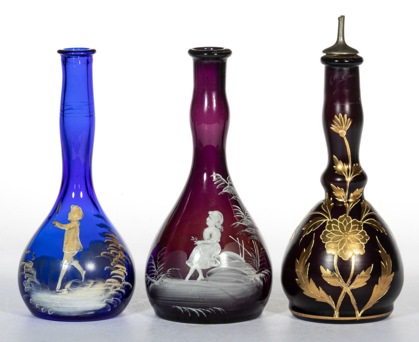 VICTORIAN MARY GREGORY (SO-CALLED) DECORATED BARBER BOTTLES, LOT OF TWO (1 of 1)