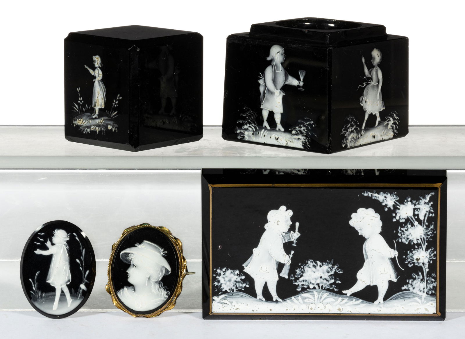 VICTORIAN MARY GREGORY (SO-CALLED) DECORATED ARTICLES, LOT OF FIVE (1 of 1)