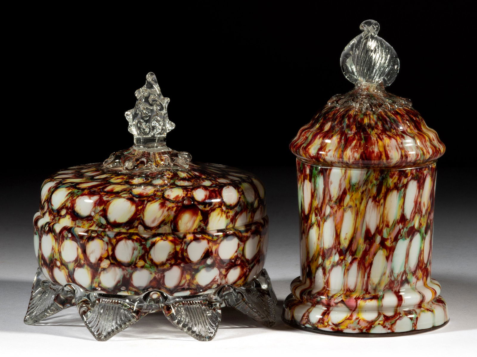 WELZ HARLEQUIN SPATTER GLASS ARTICLES, LOT OF TWO (1 of 1)