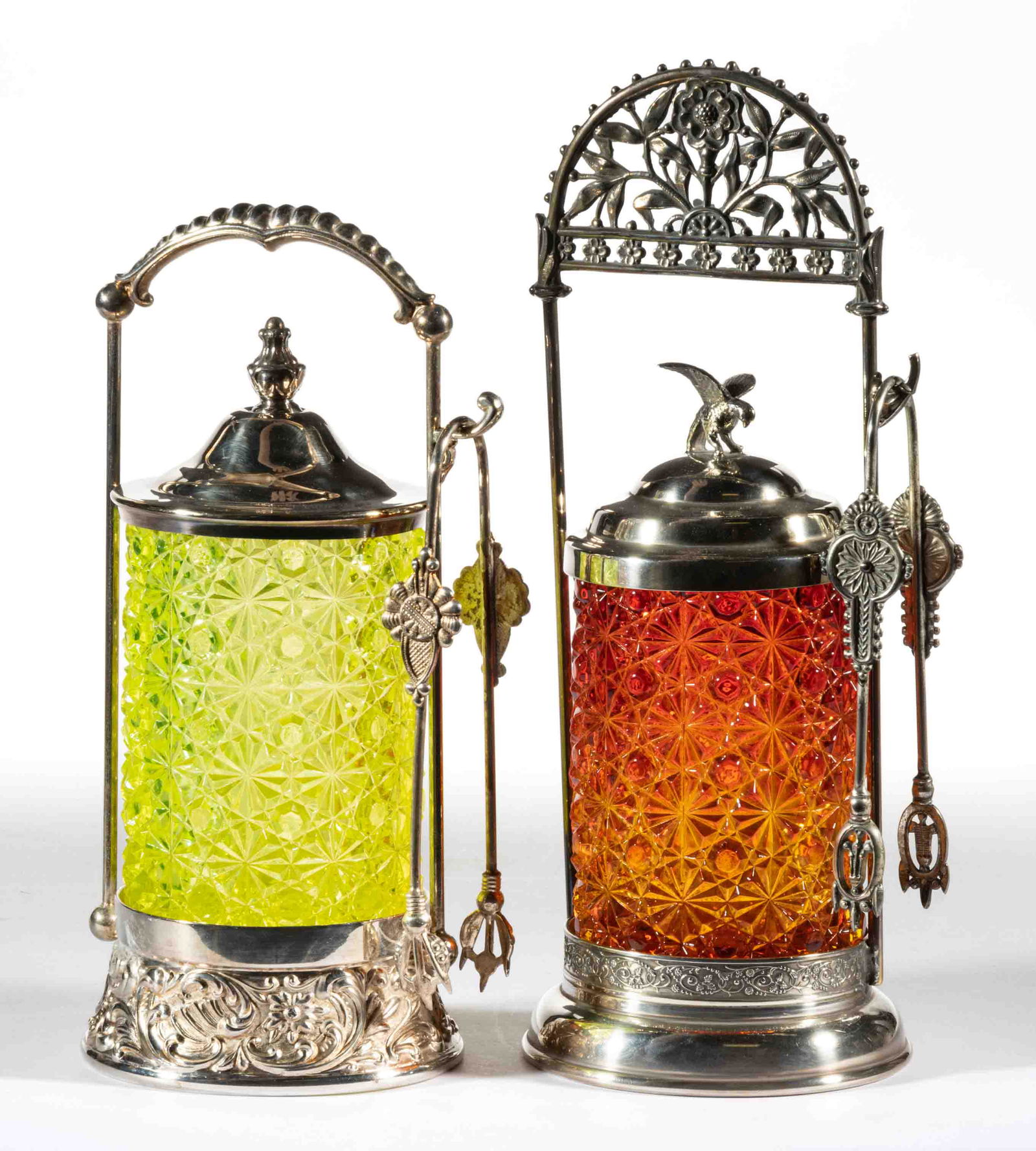 L. G. WRIGHT DAISY AND BUTTON  GLASS PICKLE CASTERS, LOT OF TWO (1 of 1)