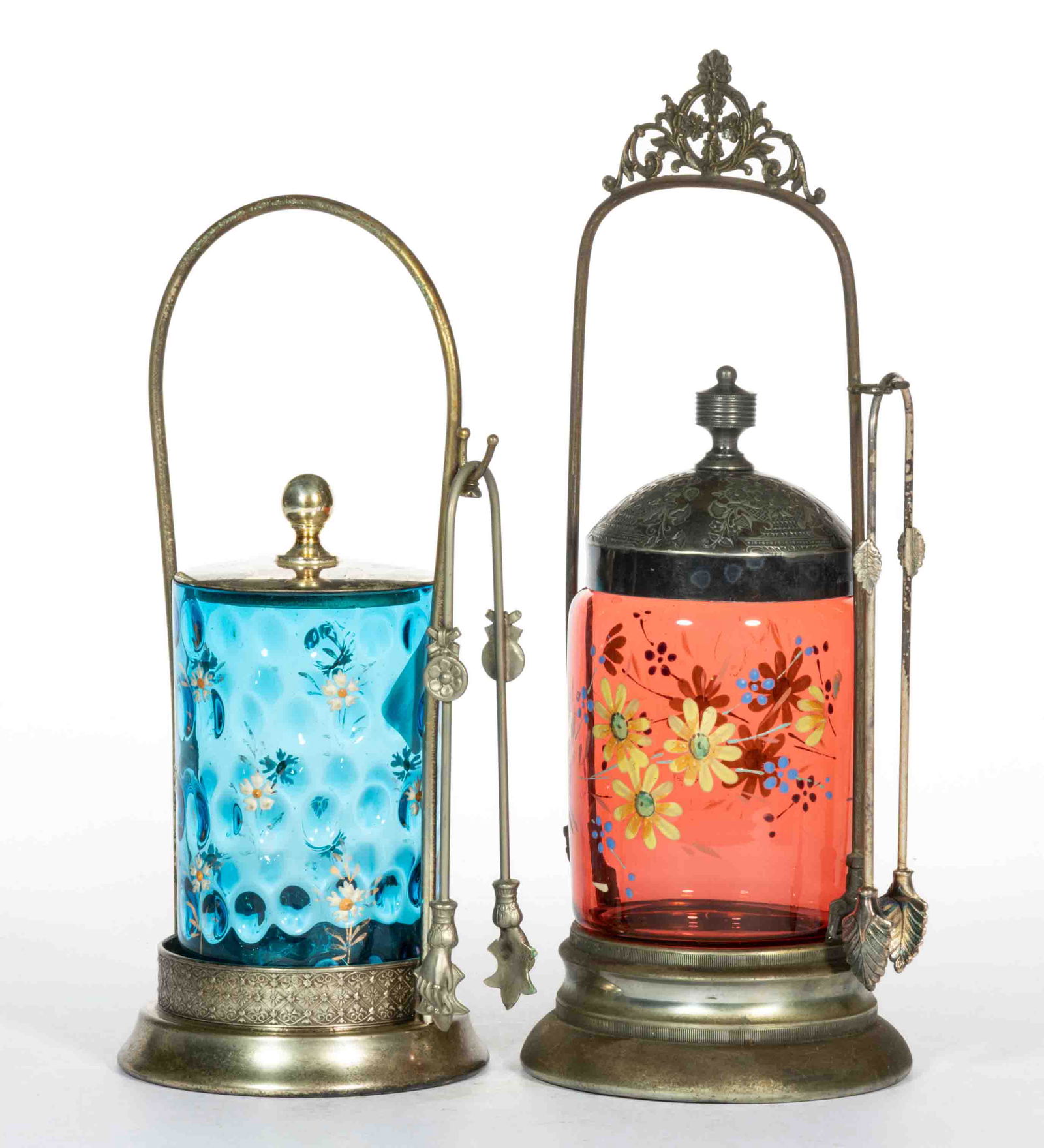 VICTORIAN DECORATED GLASS PICKLE CASTERS, LOT OF TWO (1 of 1)