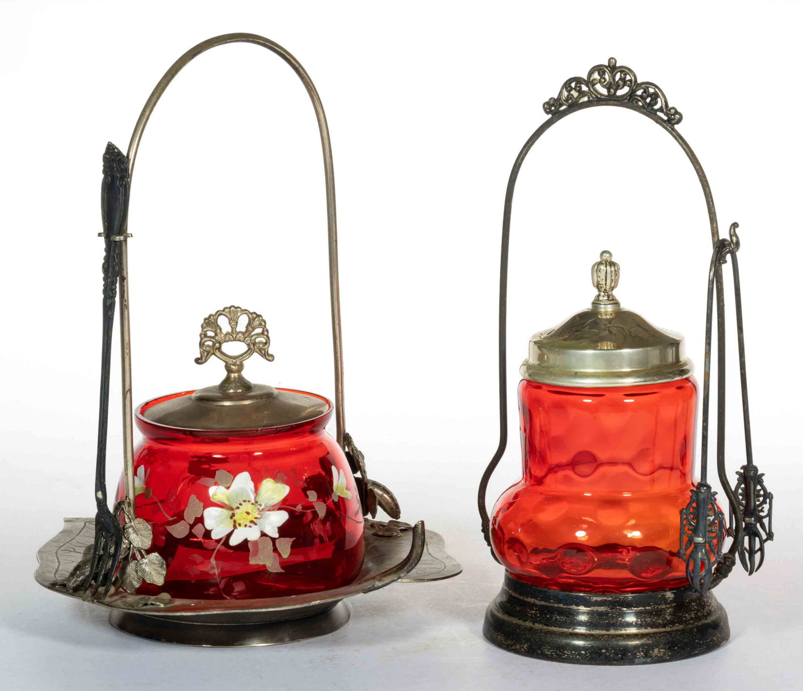 PIGEON BLOOD GLASS PICKLE CASTERS, LOT OF TWO (1 of 1)