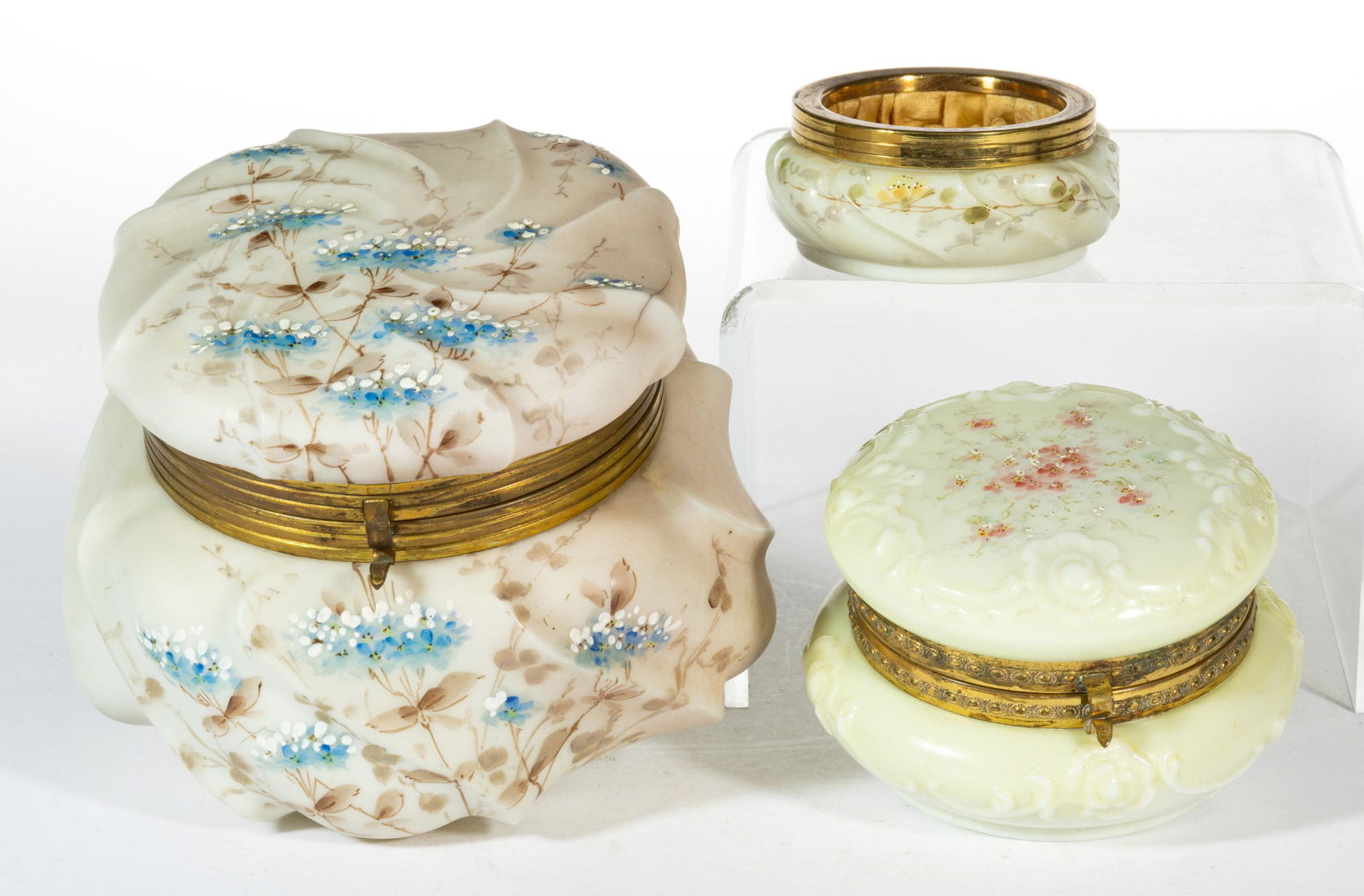 WAVE CREST DECORATED OPAL GLASS ARTICLES, LOT OF THREE (1 of 2)