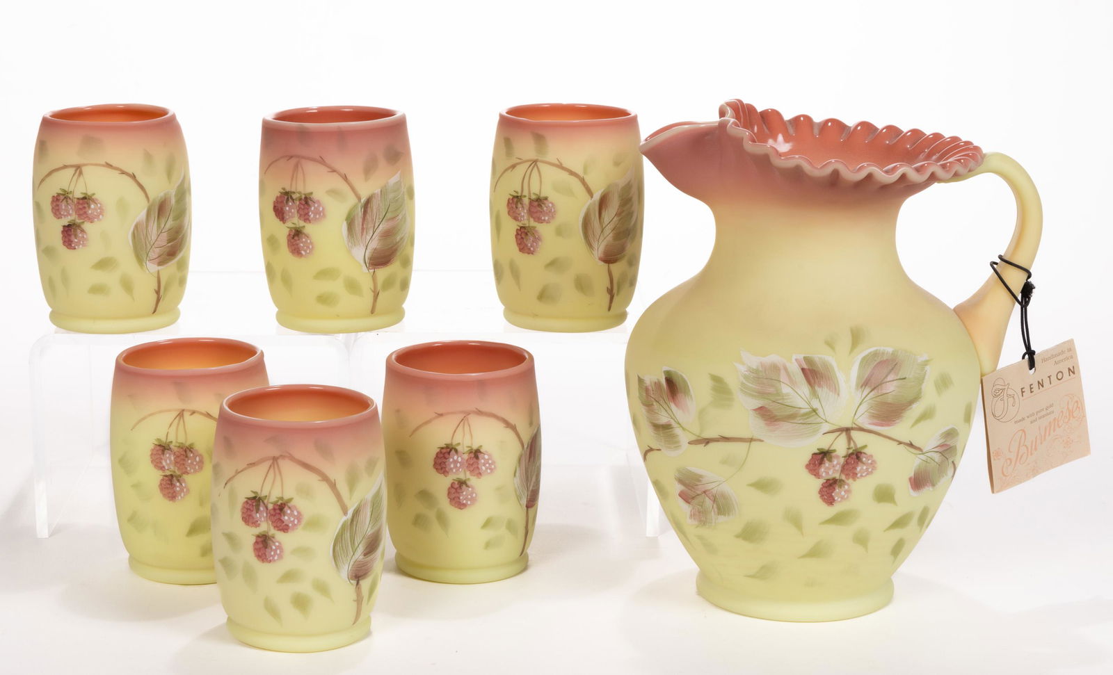 FENTON DECORATED BURMESE SEVEN-PIECE WATER SET (1 of 1)