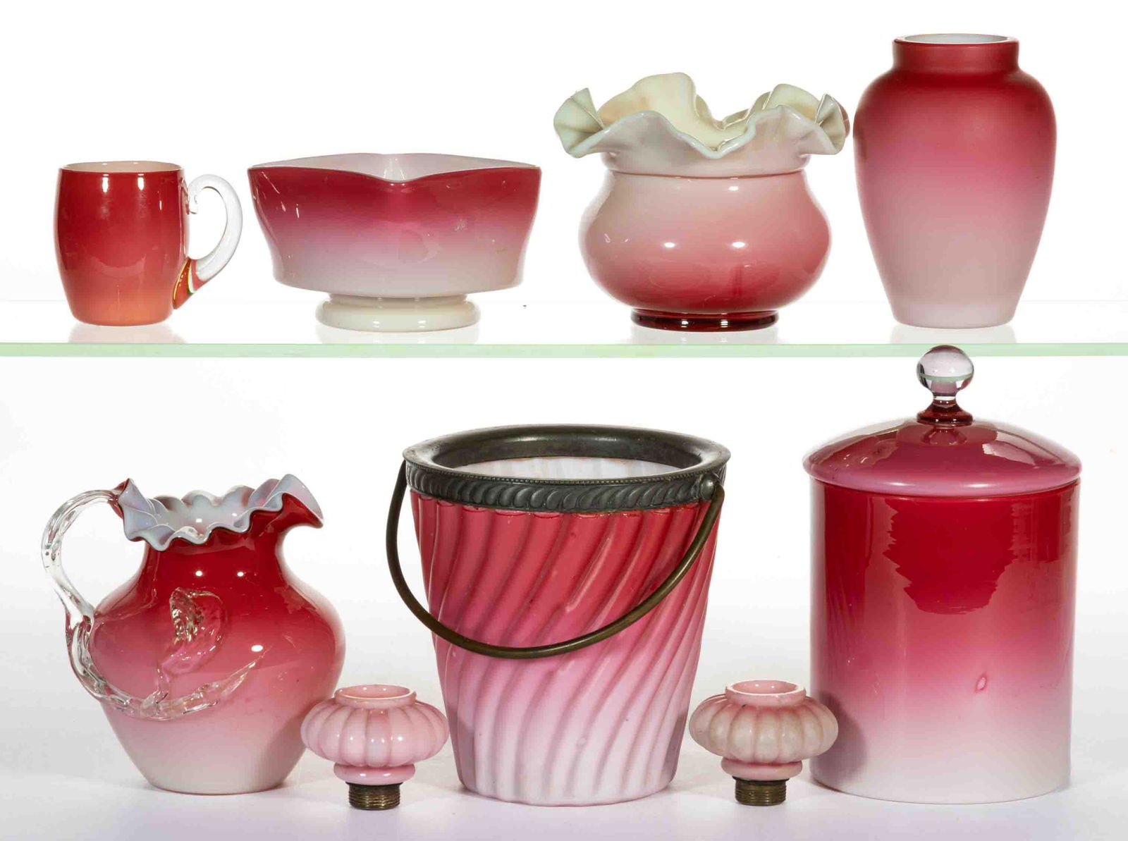 VICTORIAN CASED PEACHBLOW-TYPE ARTICLES, LOT OF NINE (1 of 1)