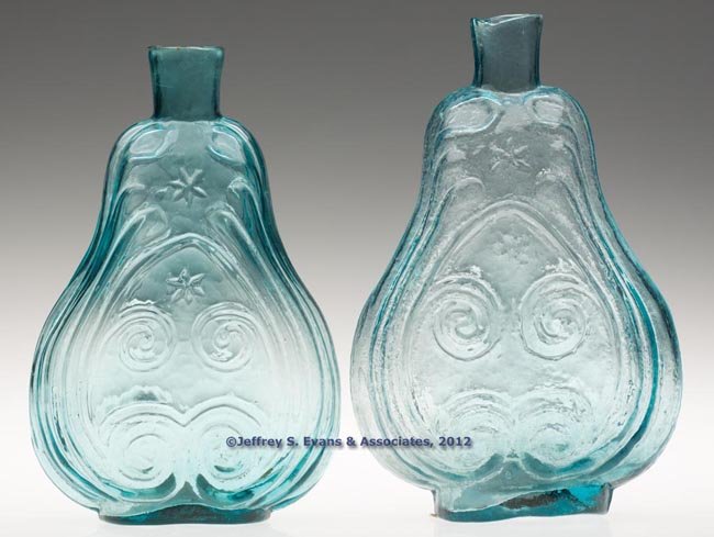 TWO GIX SCROLL QUART FLASKS