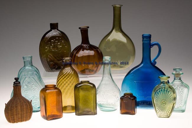 ASSORTED BOTTLES, LOT OF 13: ASSORTED BOTTLES, LOT OF 13, period and reproduction examples. 19th and 20th centuries. Various sizes. Provenance: Collection of George Kahnle and Richard LaBarge, Victory Mills, NY.