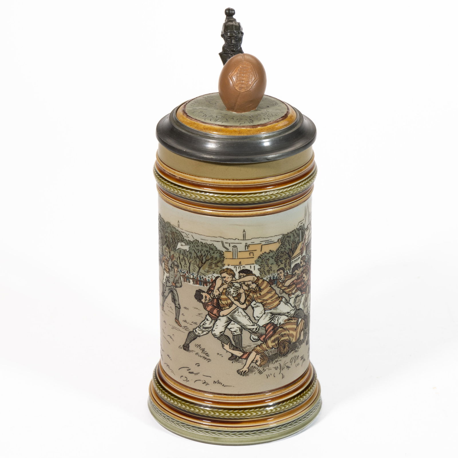 GERMAN METTLACH RUGBY CERAMIC STEIN (1 of 4)