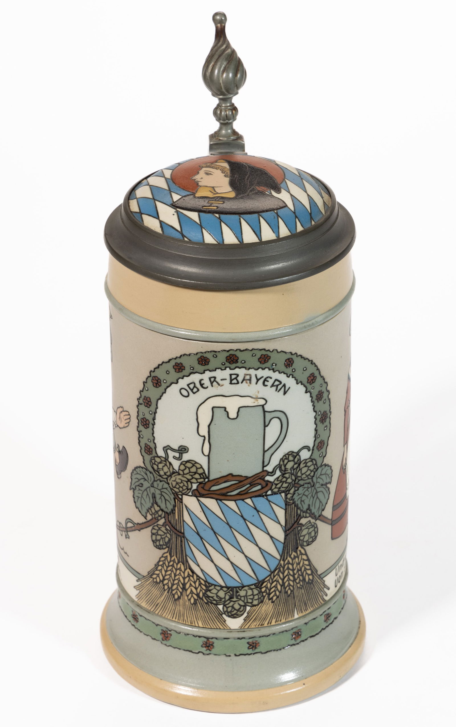 GERMAN METTLACH BAVARIAN MOTIF CERAMIC STEIN (1 of 4)