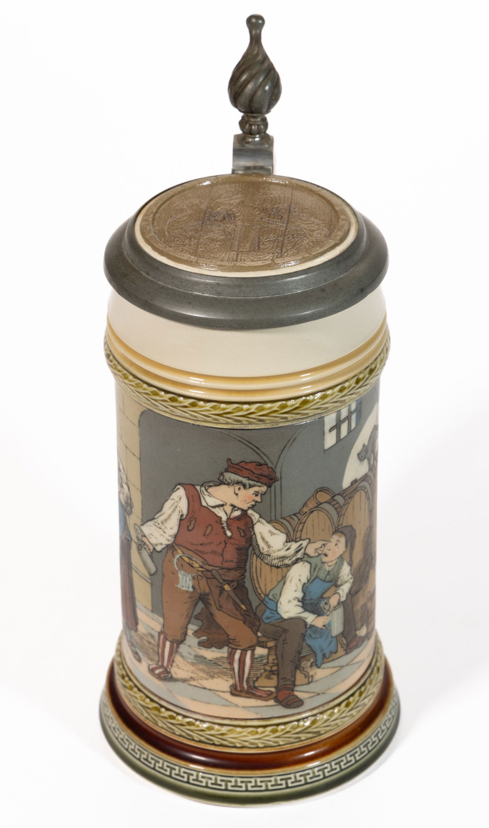 GERMAN METTLACH DRINKING MAN CERAMIC STEIN (1 of 4)