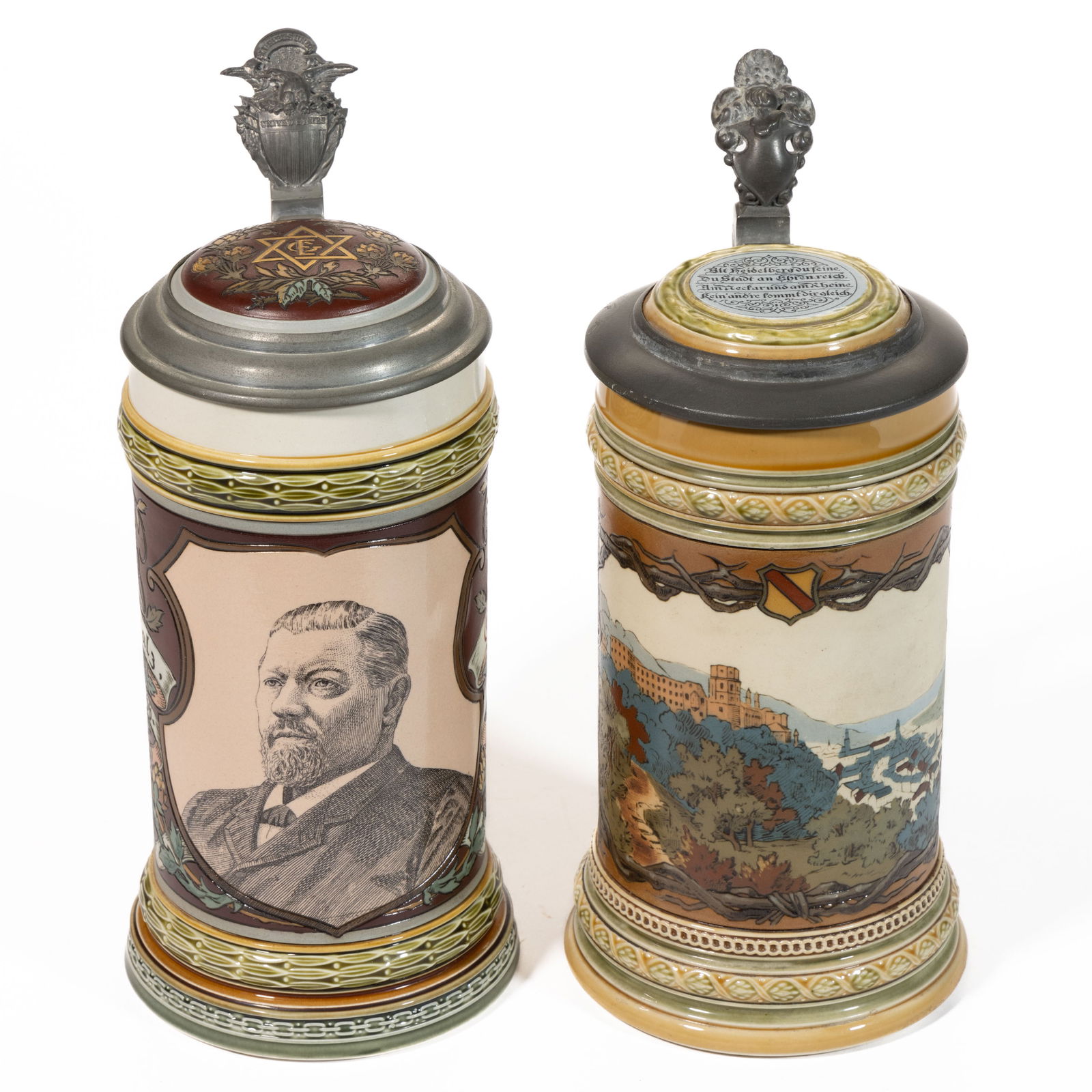 GERMAN METTLACH CERAMIC STEINS, LOT OF TWO (1 of 4)