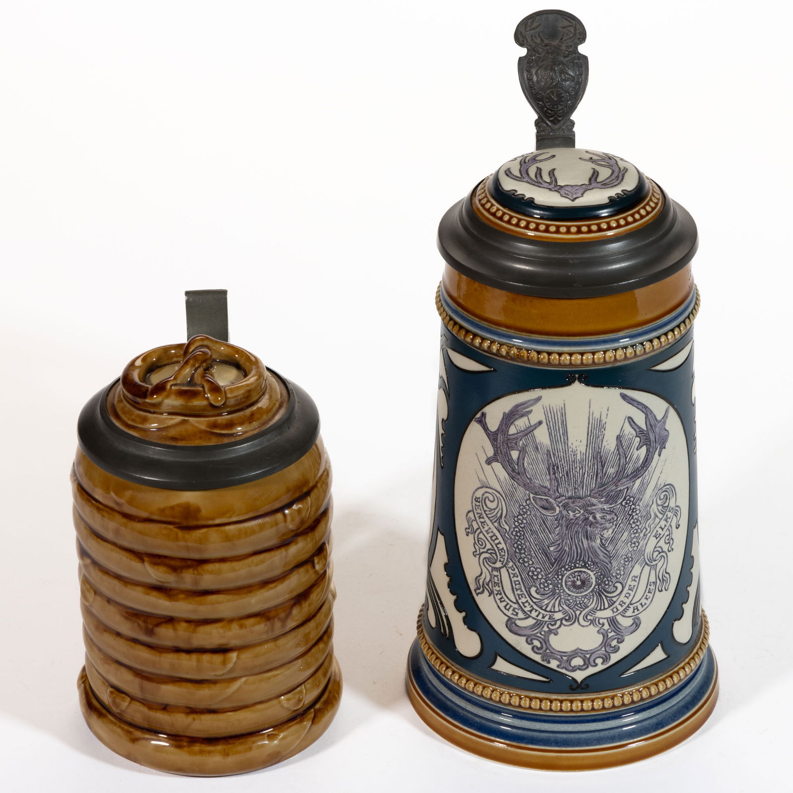 GERMAN METTLACH CERAMIC STEINS, LOT OF TWO (1 of 4)
