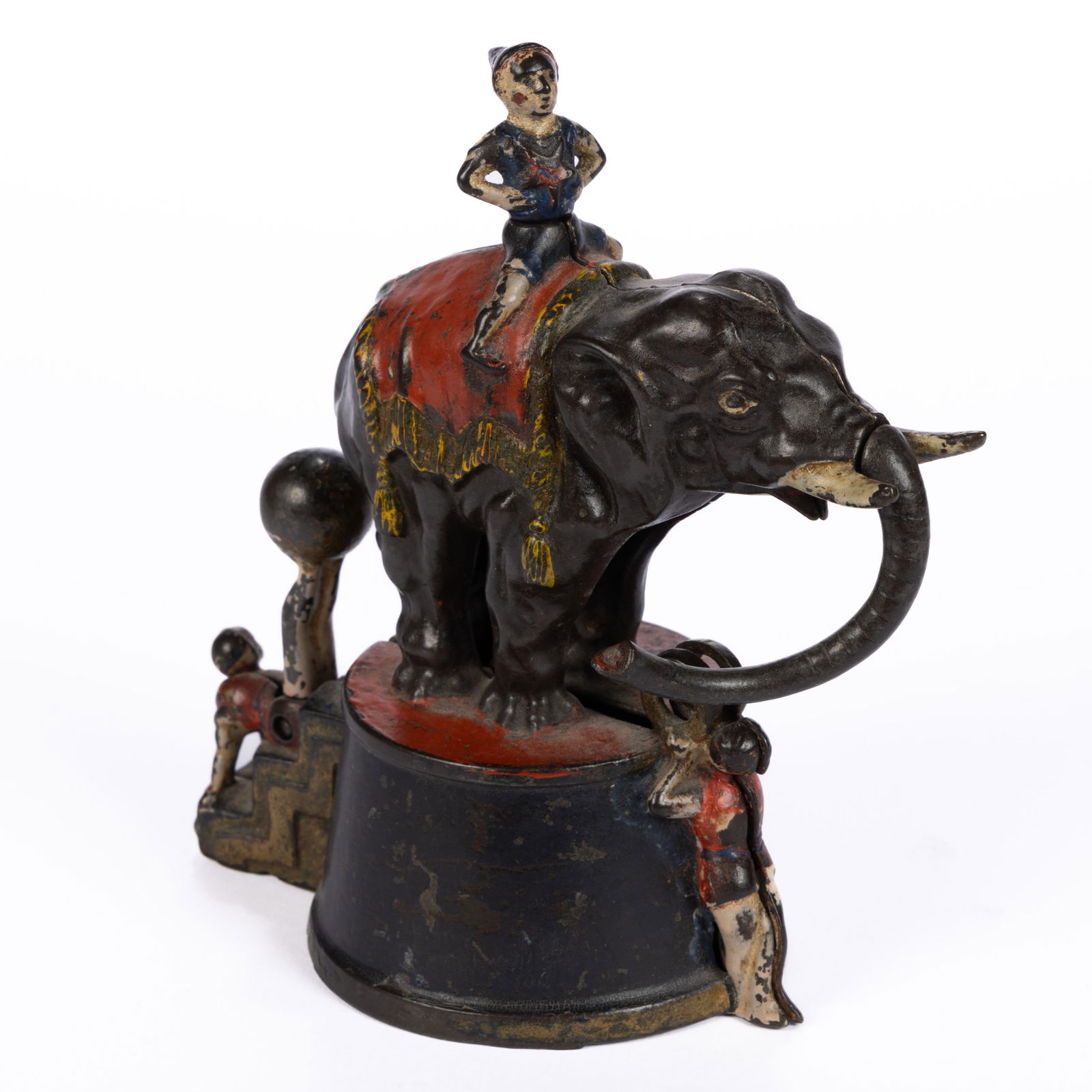 ELEPHANT AND THREE CLOWNS CAST-IRON MECHANICAL BANK (1 of 4)