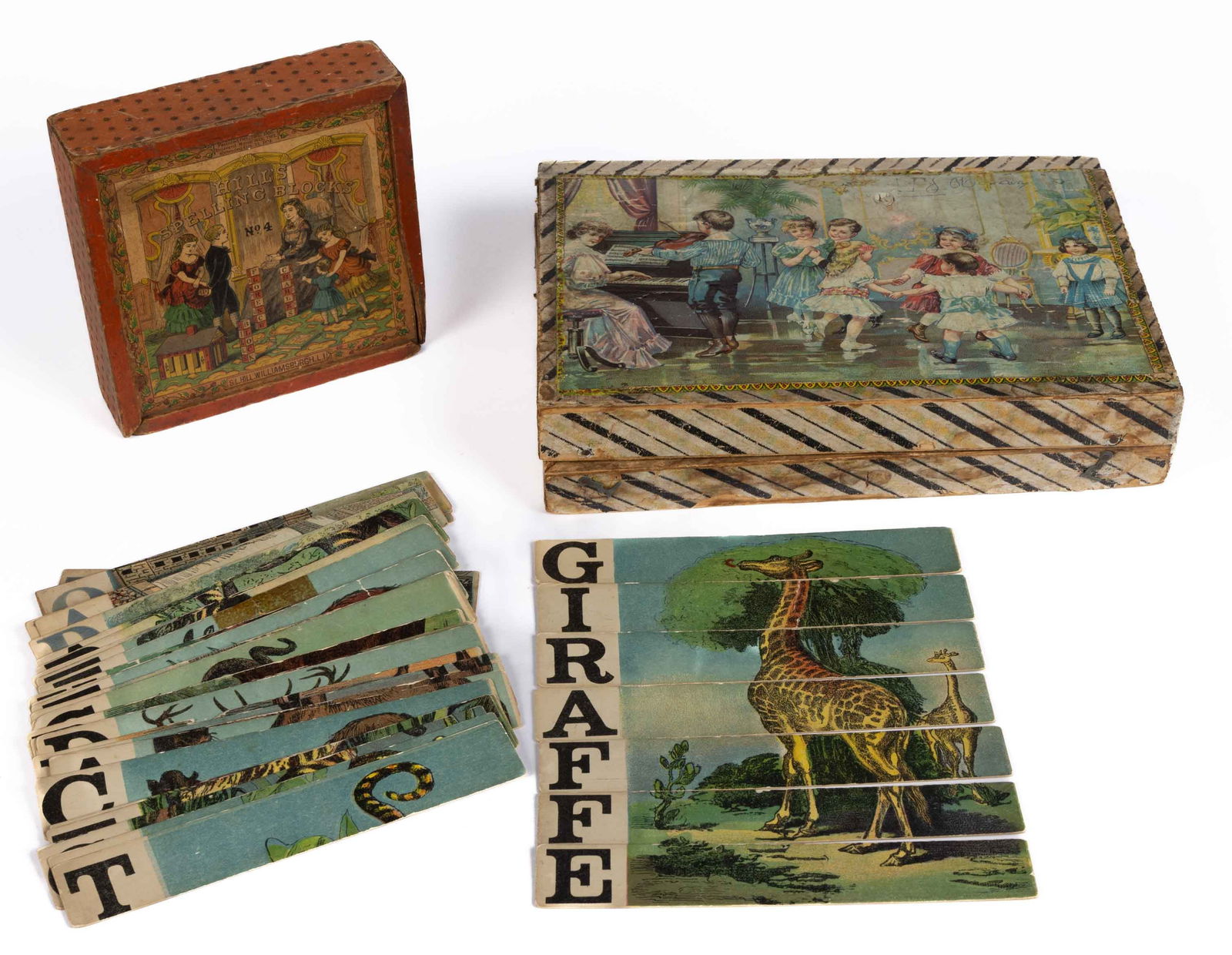 CHILDREN'S TOY BLOCKS AND SPELLING CARDS, THREE SETS (1 of 2)