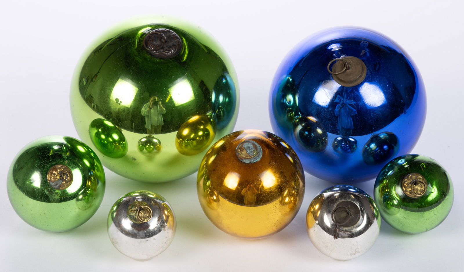 ANTIQUE GERMAN KUGEL GLASS CHRISTMAS ORNAMENTS, LOT OF SEVEN (1 of 1)