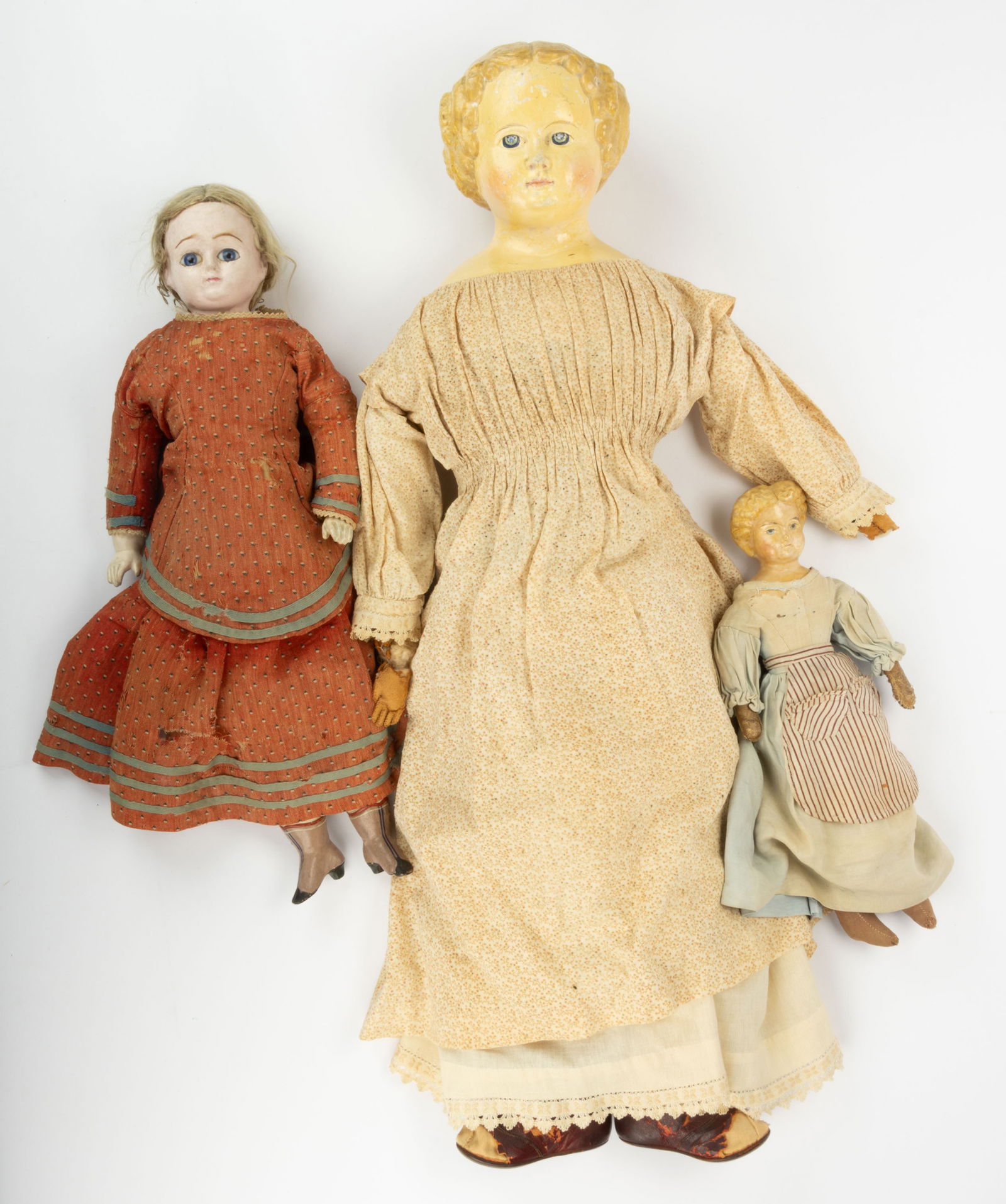 ASSORTED PAPIER-MACHE HEAD LADY DOLLS, LOT OF THREE (1 of 2)