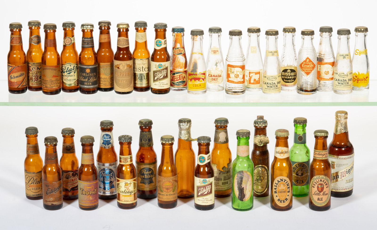 ADVERTISING MINIATURE BEER AND SODA BOTTLES, LOT OF 36 (1 of 1)