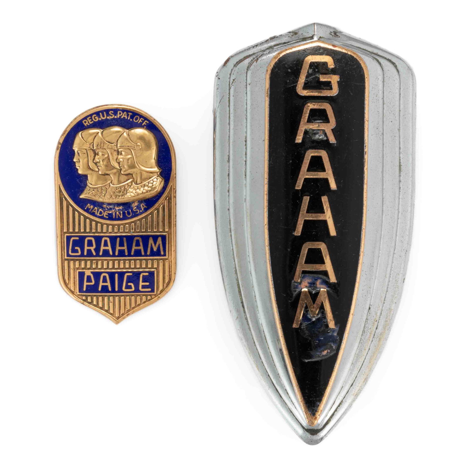 ASSORTED GRAHAM BROTHERS / GRAHAM-PAIGE AUTOMOBILE / CAR / VEHICLE EMBLEMS, LOT OF TWO (1 of 2)