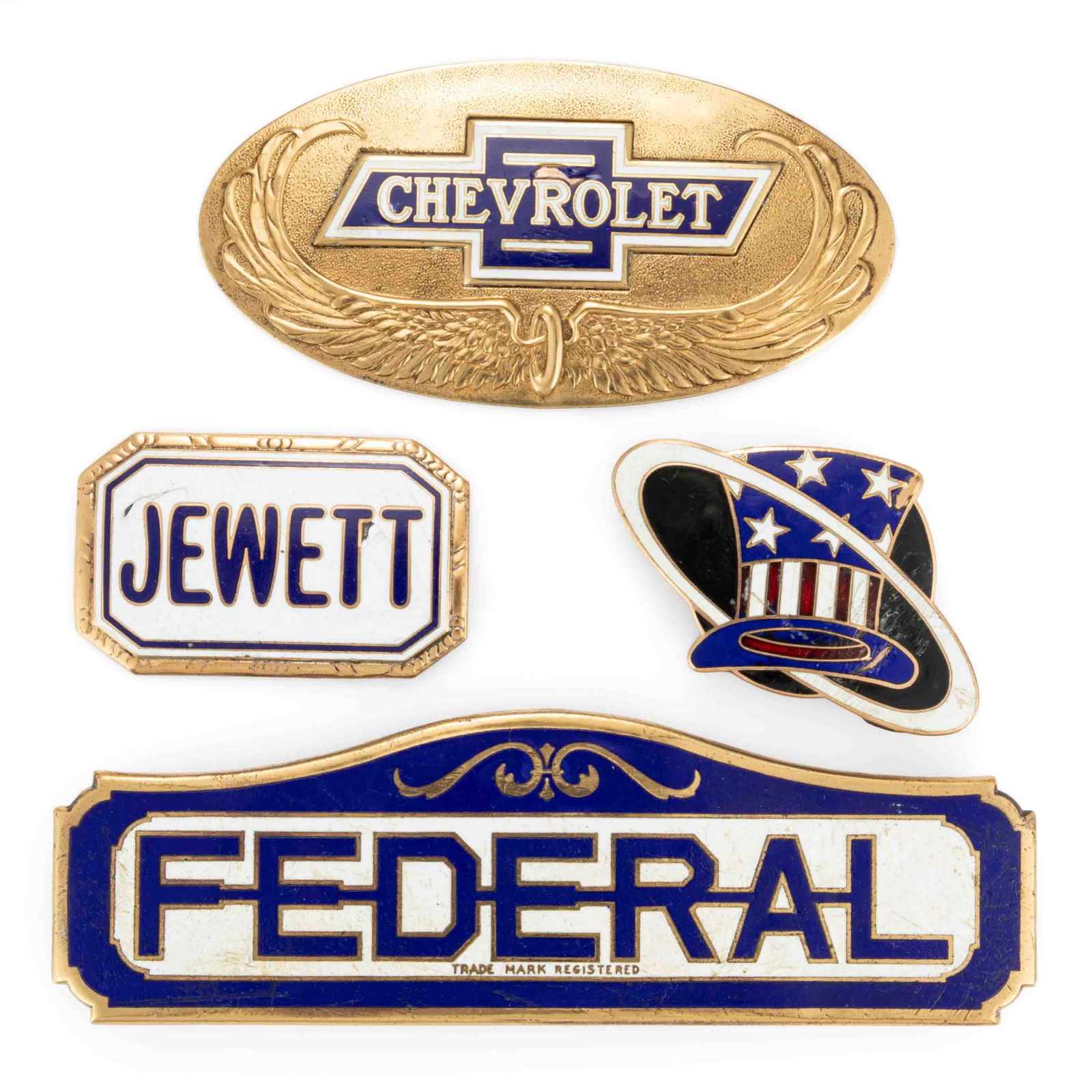 ASSORTED MANUFACTURERS AUTOMOBILE / CAR / VEHICLE RADIATOR / GRILLE EMBLEMS, LOT OF FOUR (1 of 2)