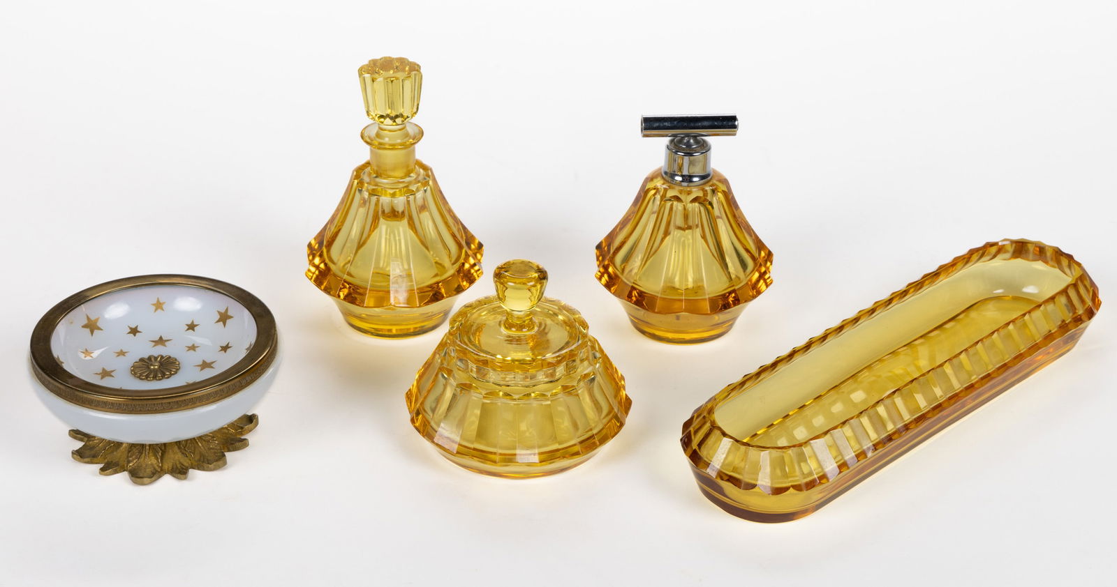 FRENCH AND OTHER GLASS DRESSER ARTICLES, LOT OF FIVE (1 of 1)