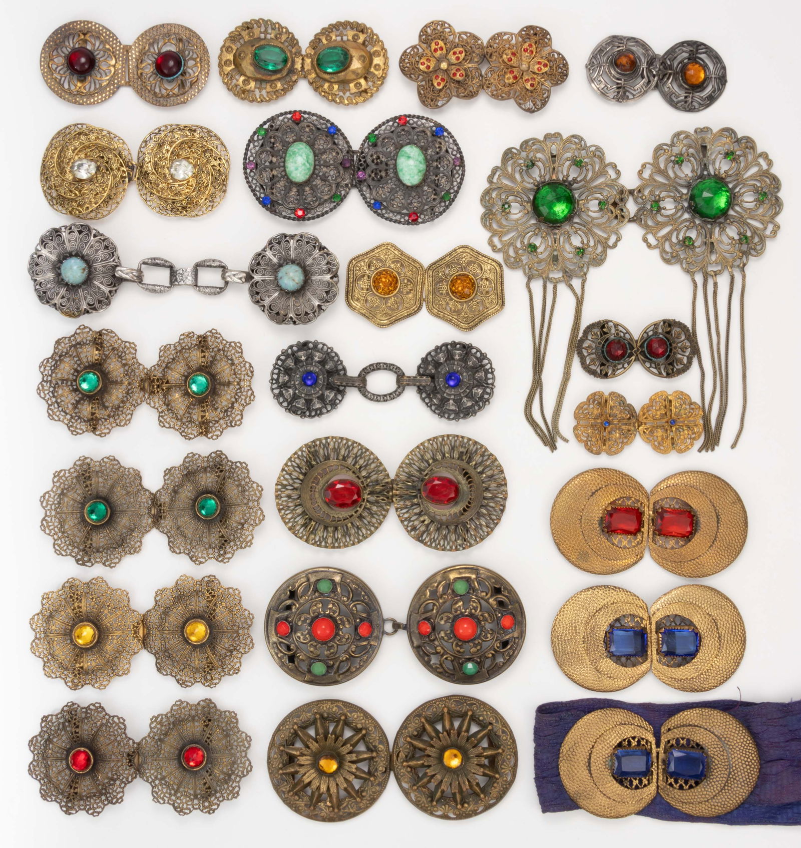 ANTIQUE / VINTAGE RHINESTONE METAL BELT OR DRESS BUCKLES, LOT OF 22 (1 of 3)