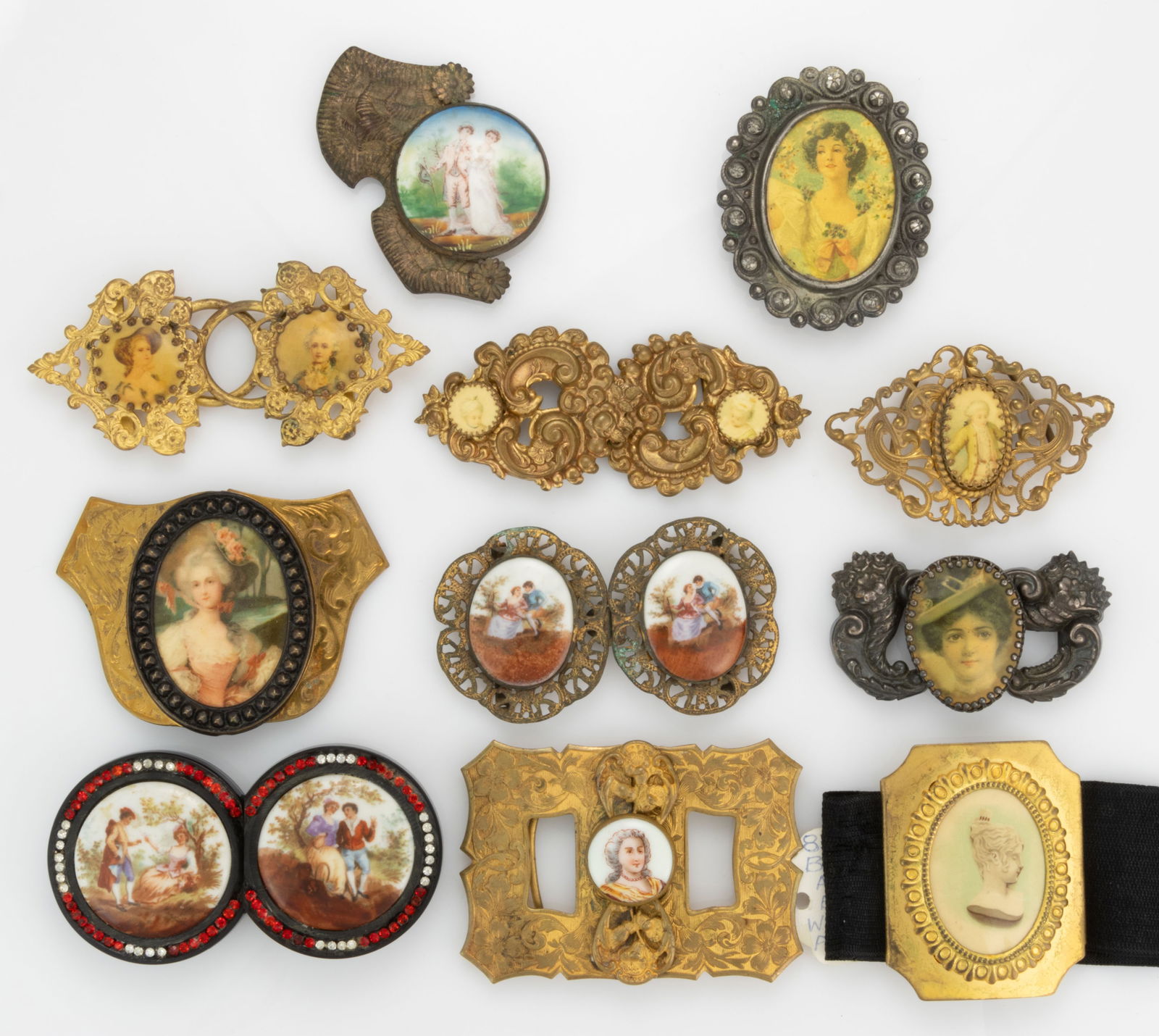 ANTIQUE / VINTAGE PORTRAIT / FIGURAL BELT OR DRESS BUCKLES, LOT OF 12 PIECES (1 of 3)
