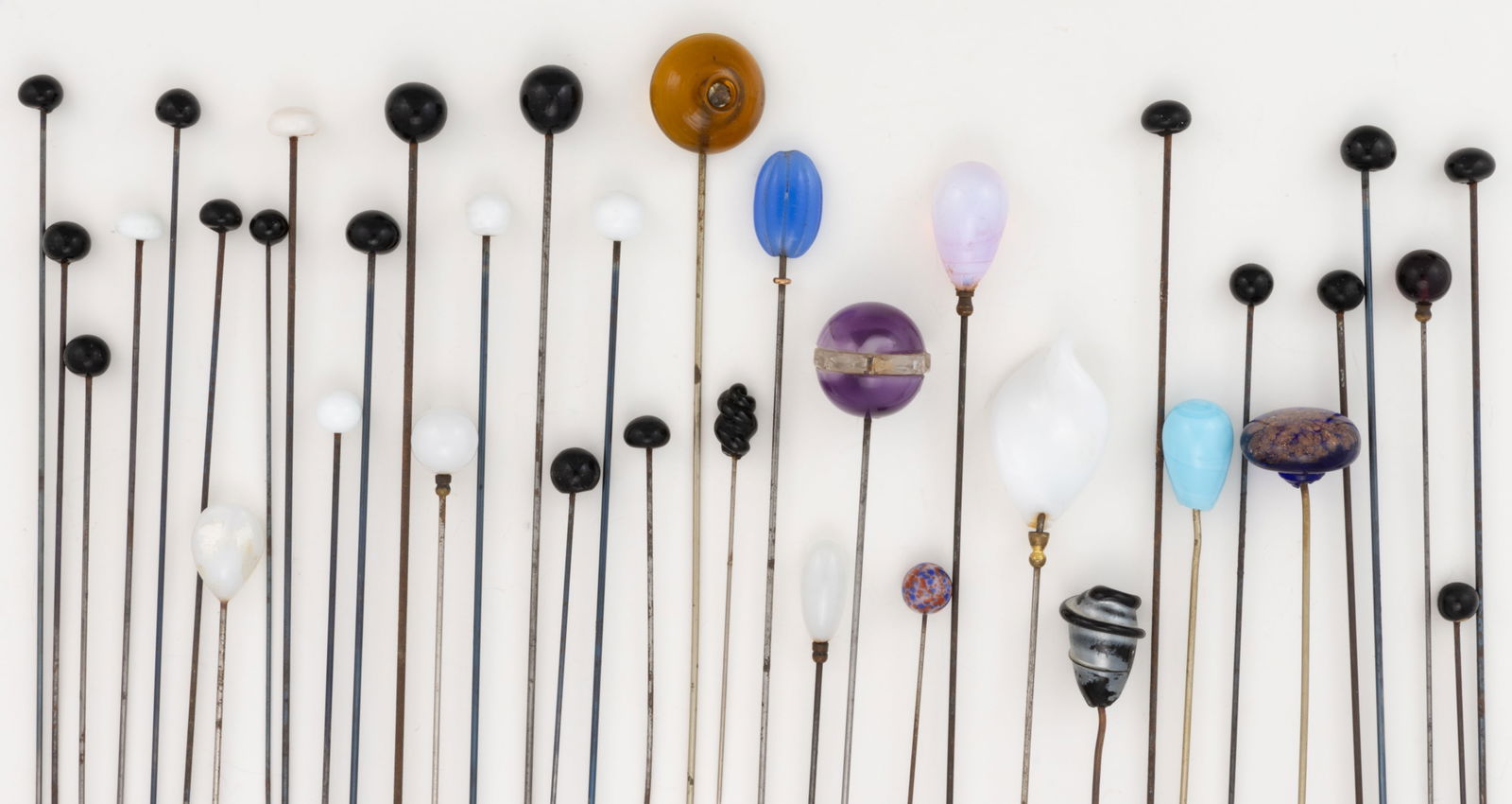 ANTIQUE / VINTAGE GLASS HATPIN, LOT OF 36 (1 of 4)