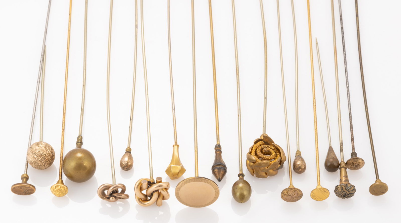 ANTIQUE GOLD-FILLED AND BRASS HATPINS, LOT OF 19 (1 of 4)