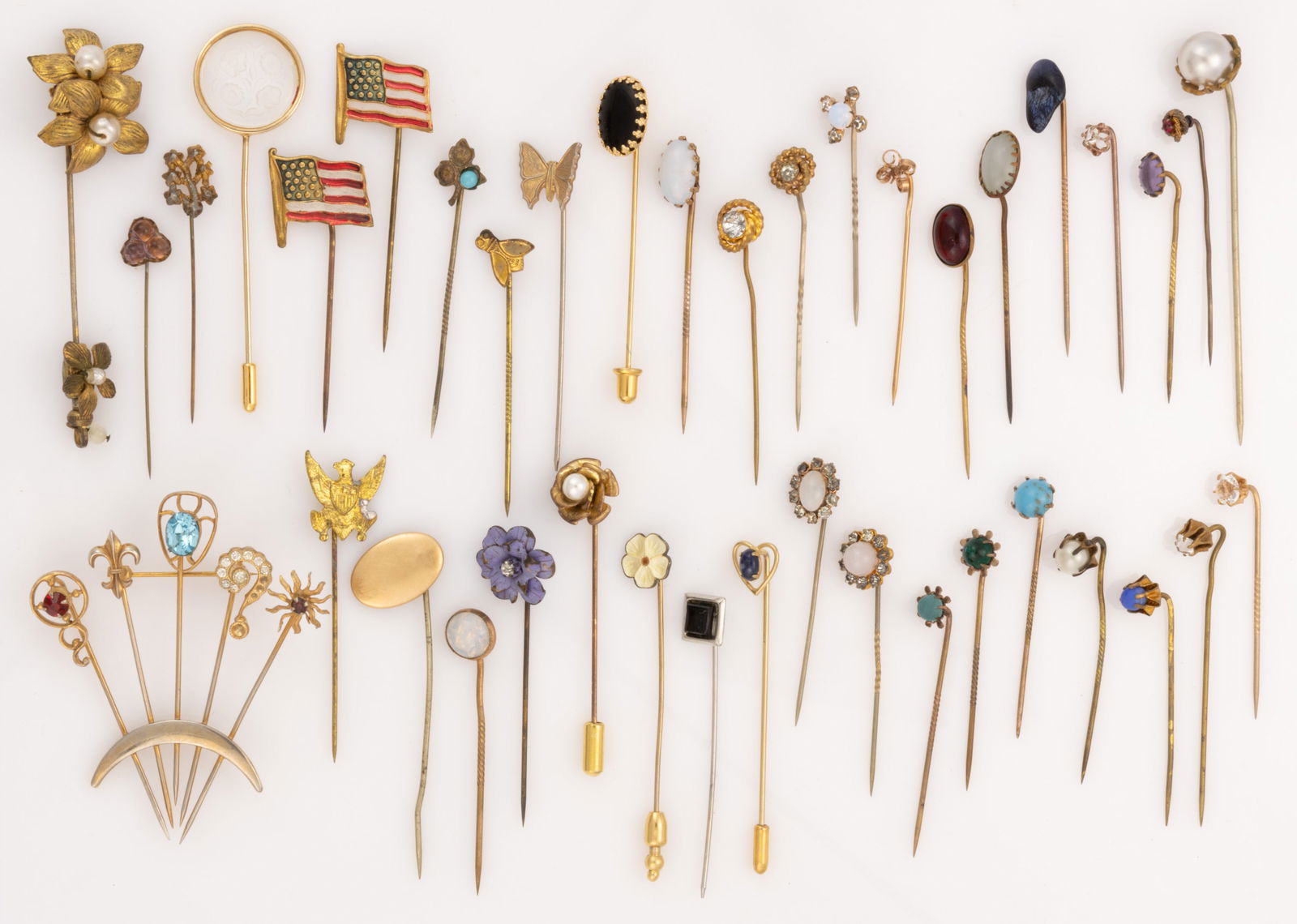 ASSORTED ANTIQUE / VINTAGE STICK PINS AND BROOCH, LOT OF 40 (1 of 1)