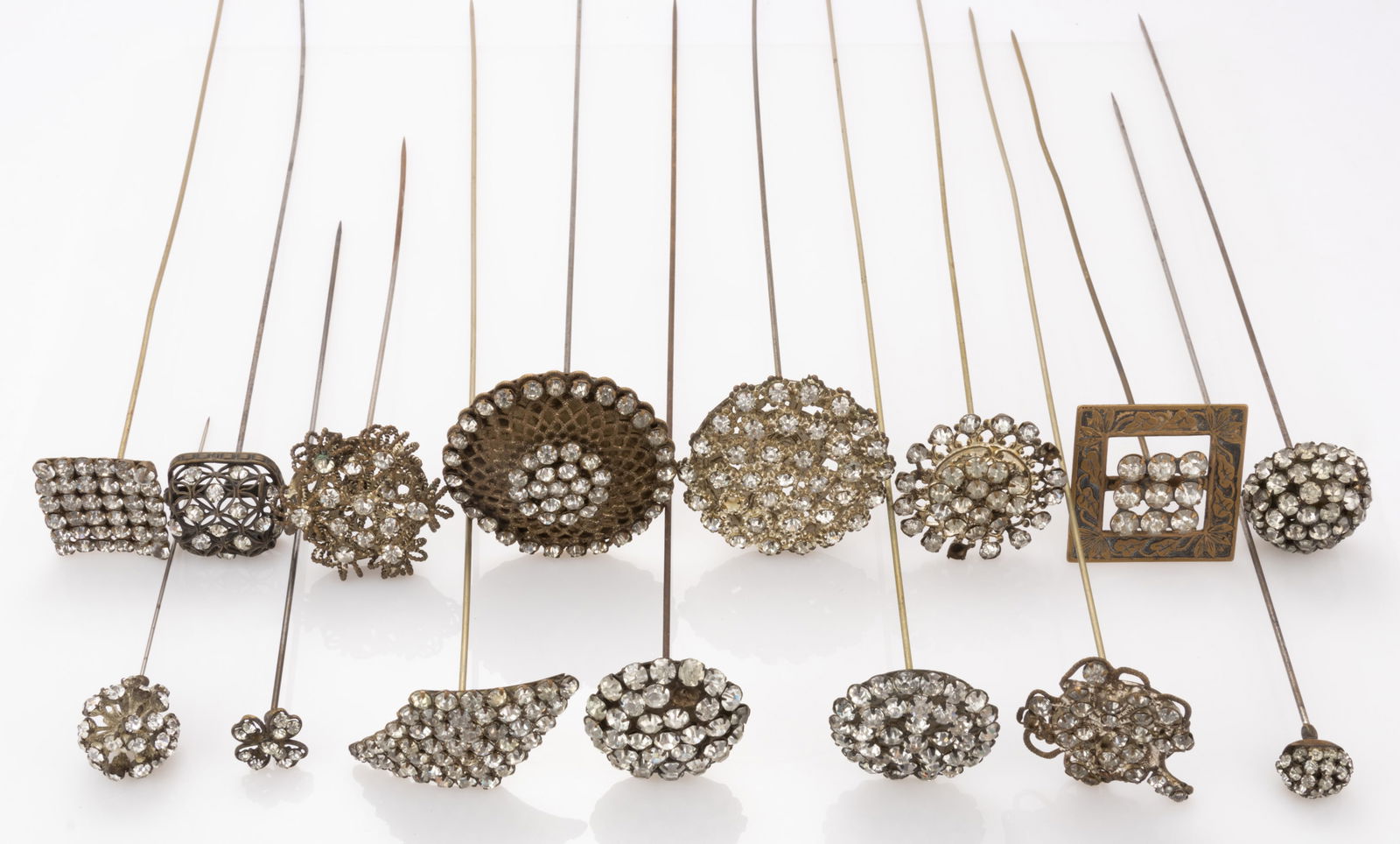 ANTIQUE / VINTAGE RHINESTONE HATPINS, LOT OF 15 (1 of 2)