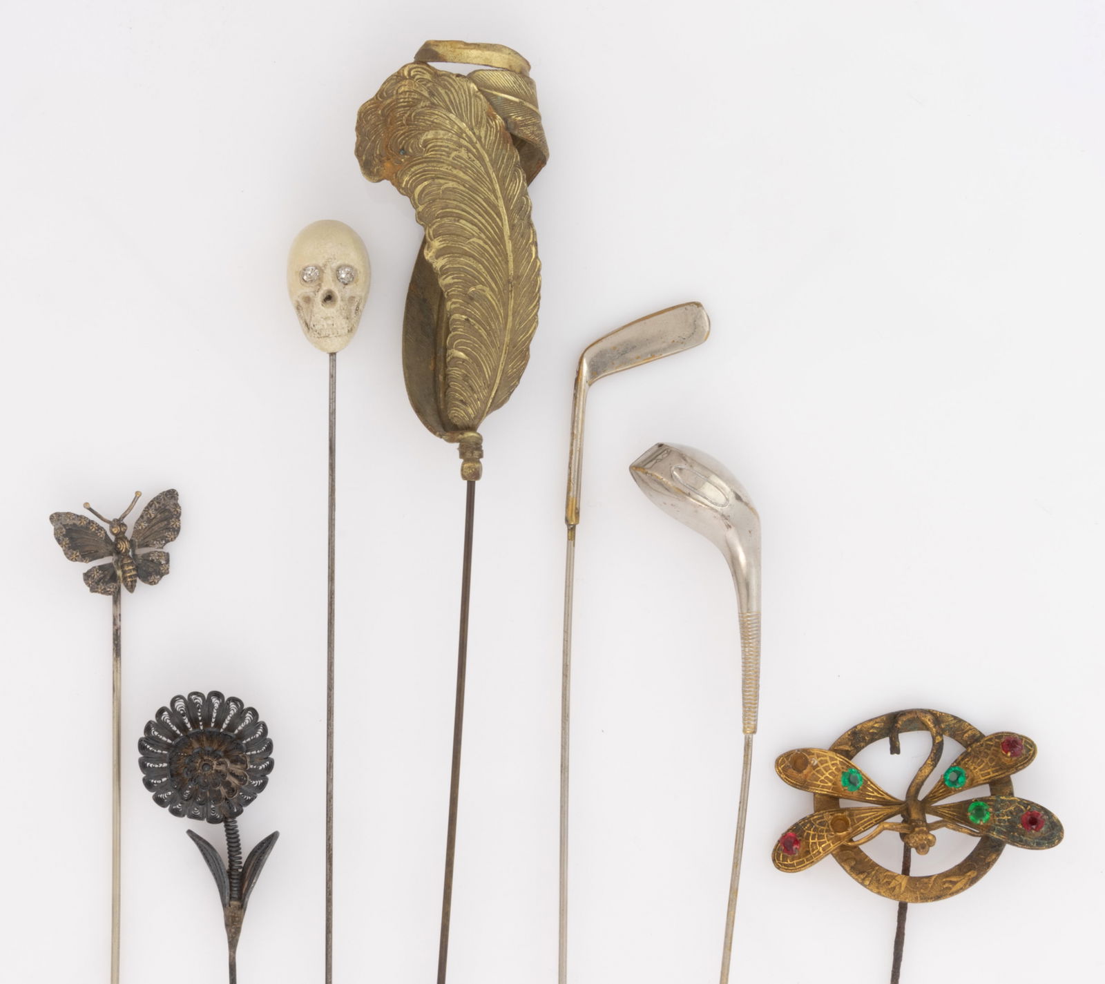 ANTIQUE / VINTAGE FIGURAL HATPINS, LOT OF SEVEN (1 of 2)