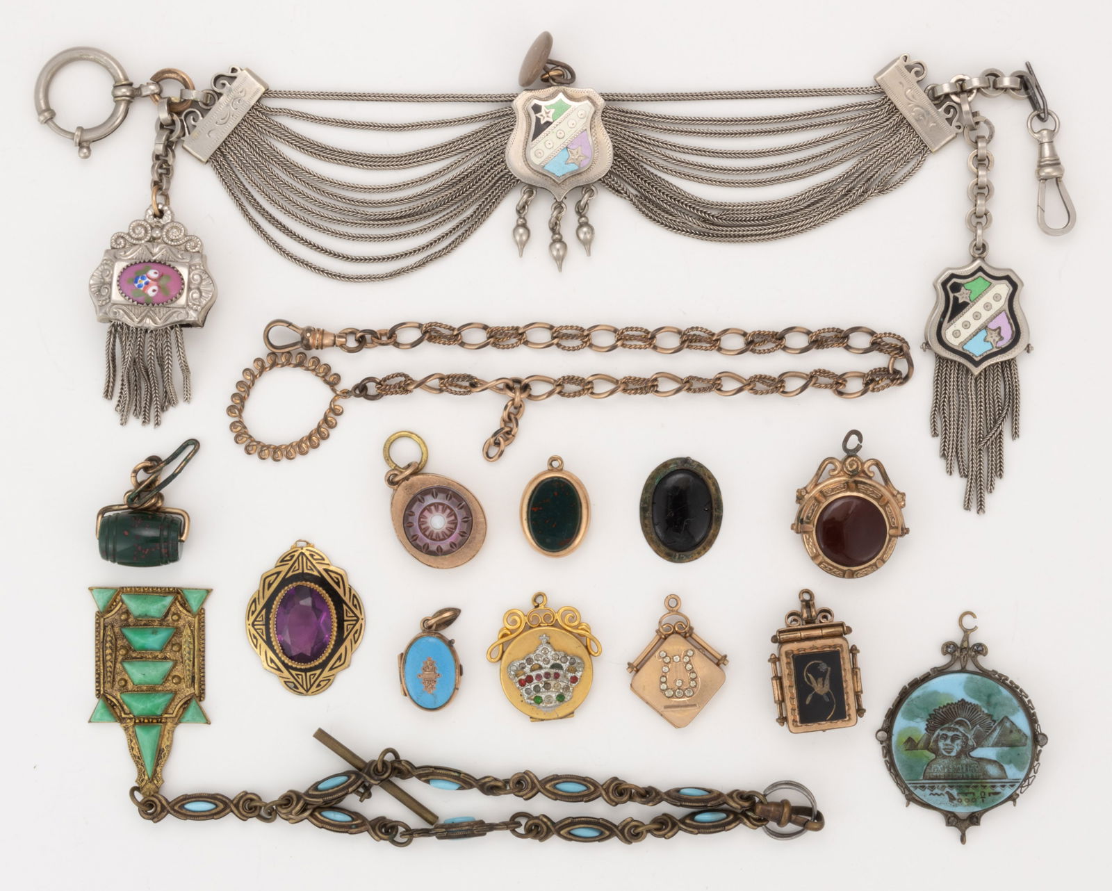 ANTIQUE / VINTAGE WATCH CHAINS AND OTHER JEWELRY, LOT OF 14 (1 of 3)