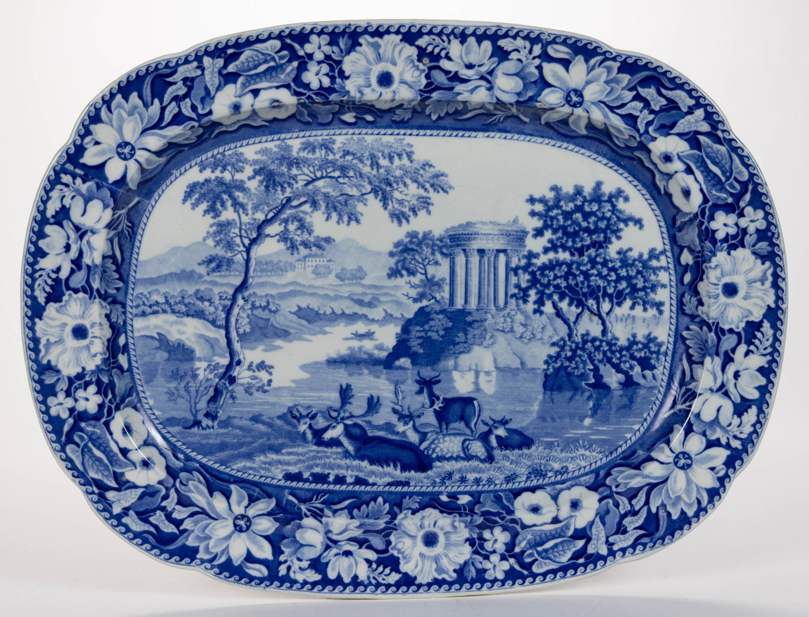 STAFFORDSHIRE TRANSFER-PRINTED DEER MOTIF CERAMIC PLATTER (1 of 2)