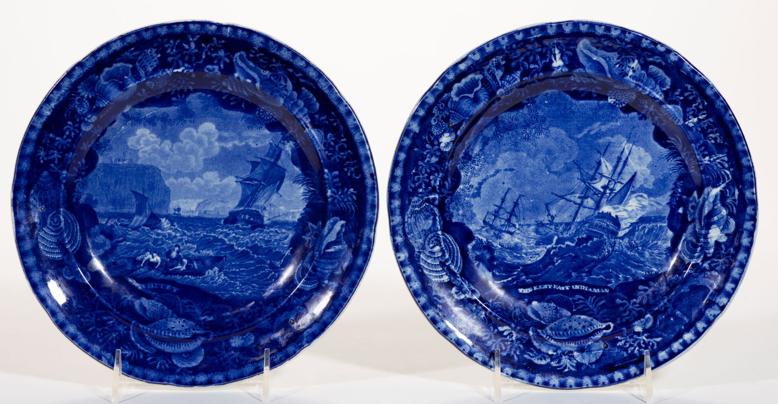 STAFFORDSHIRE ENOCH WOOD NAUTICAL MOTIF TRANSFER-PRINTED PLATES, LOT OF TWO (1 of 2)