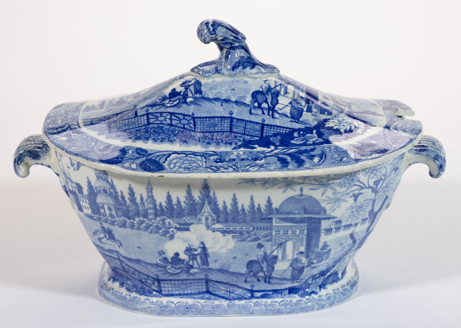 STAFFORDSHIRE TRANSFER-PRINTED ORIENTAL MOTIF SOUP TUREEN (1 of 7)