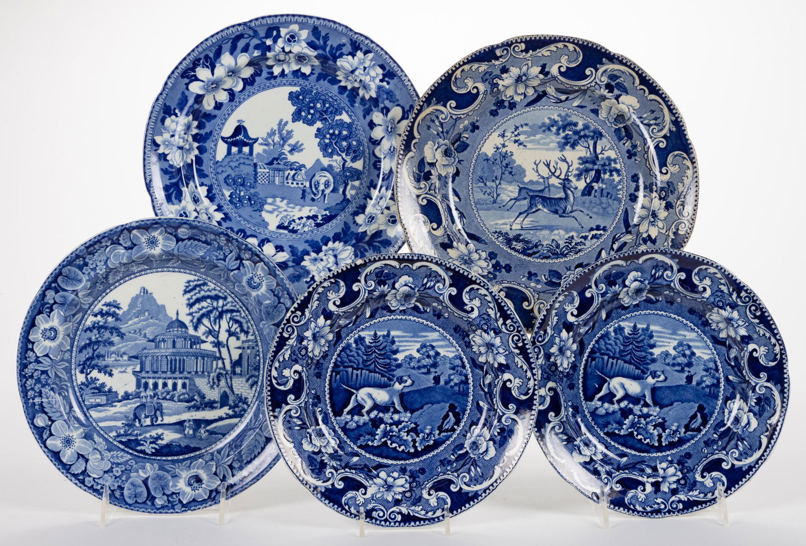 STAFFORDSHIRE ANIMAL MOTIF TRANSFER-PRINTED CERAMIC PLATES, LOT OF FIVE (1 of 1)