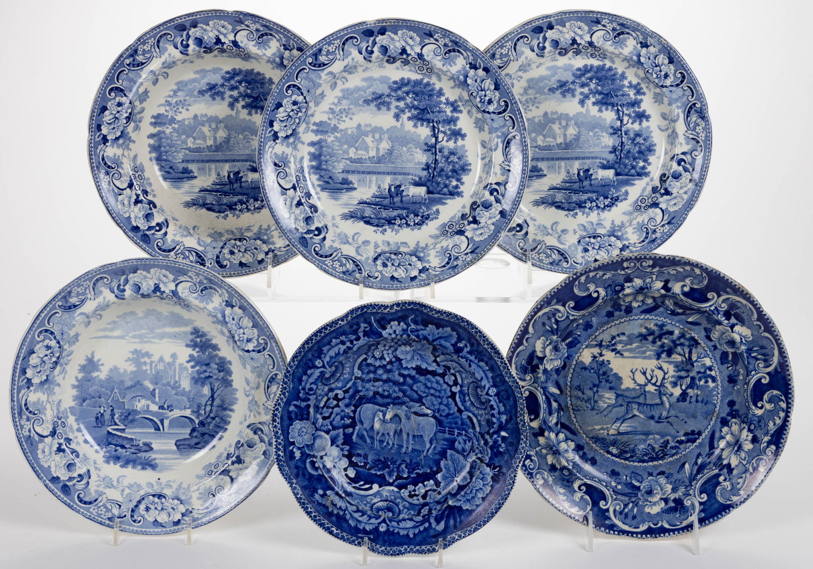 STAFFORDSHIRE TRANSFER-PRINTED ANIMAL MOTIF PLATES, LOT OF SIX (1 of 1)