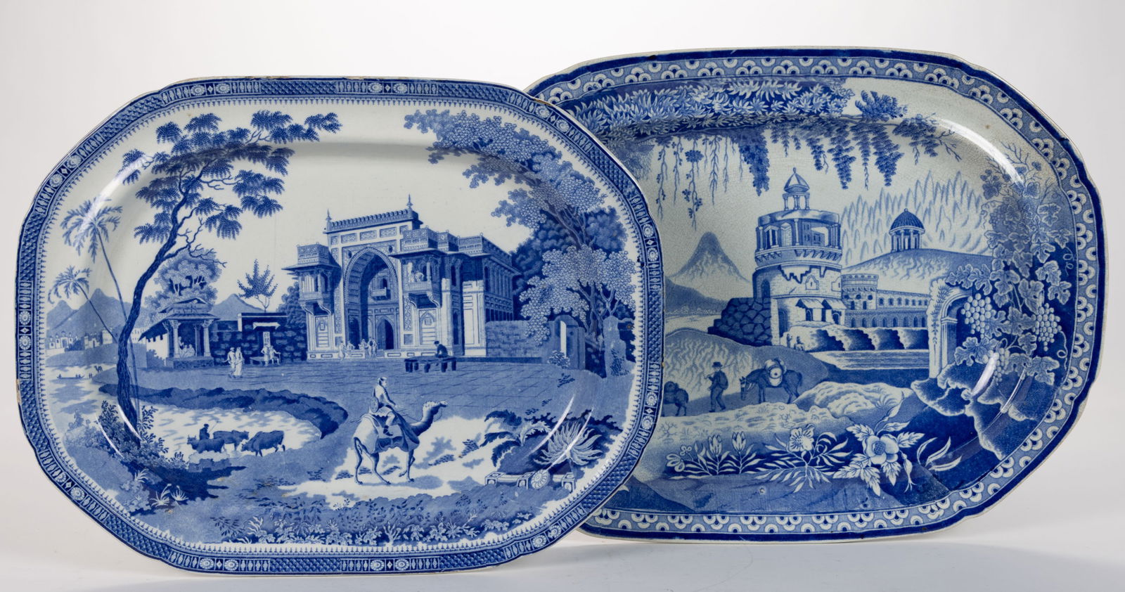 BRITISH INDIA VIEW TRANSFER-PRINTED CERAMIC PLATTERS, LOT OF TWO (1 of 5)