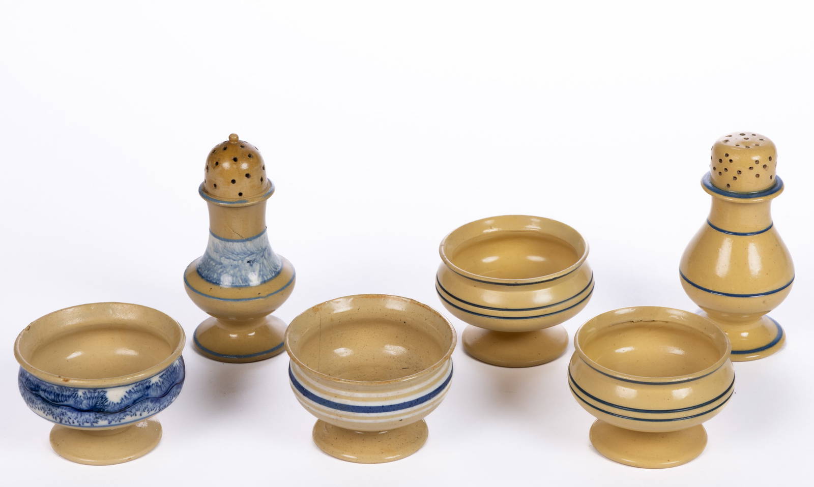 British Yellowware Ceramic Open Salts And Pepper Pots, Lot Of Six Auction