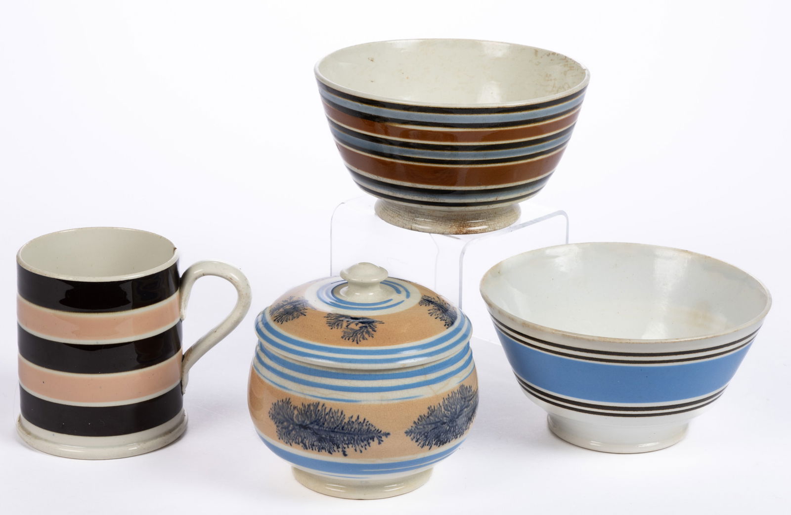 BRITISH DIPPED WARE / MOCHA CERAMIC TEA AND TABLE ARTICLES, LOT OF FOUR (1 of 3)