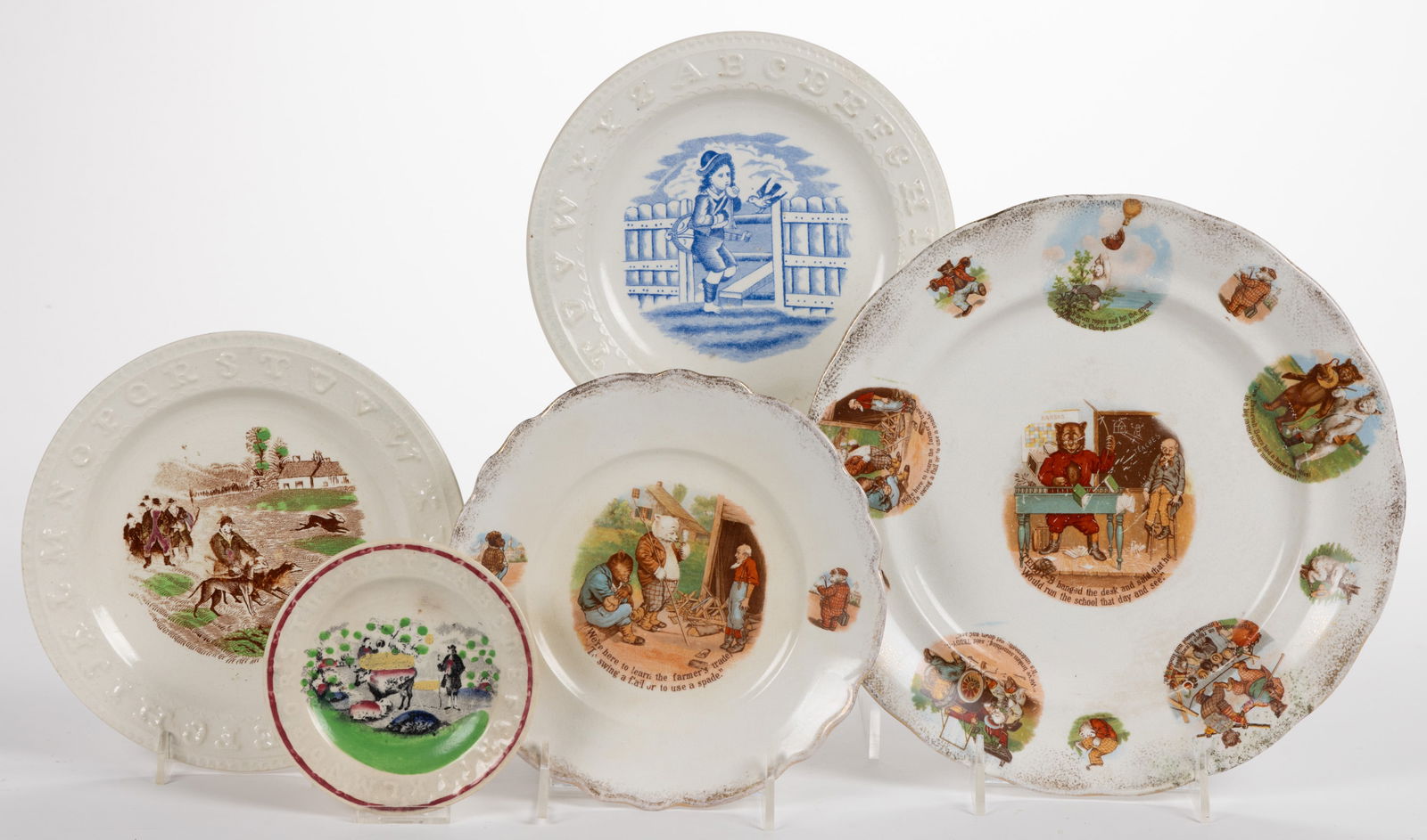 AMERICAN / ENGLISH ANIMAL MOTIF TRANSFER-PRINTED CERAMIC PLATES, LOT OF FIVE (1 of 1)