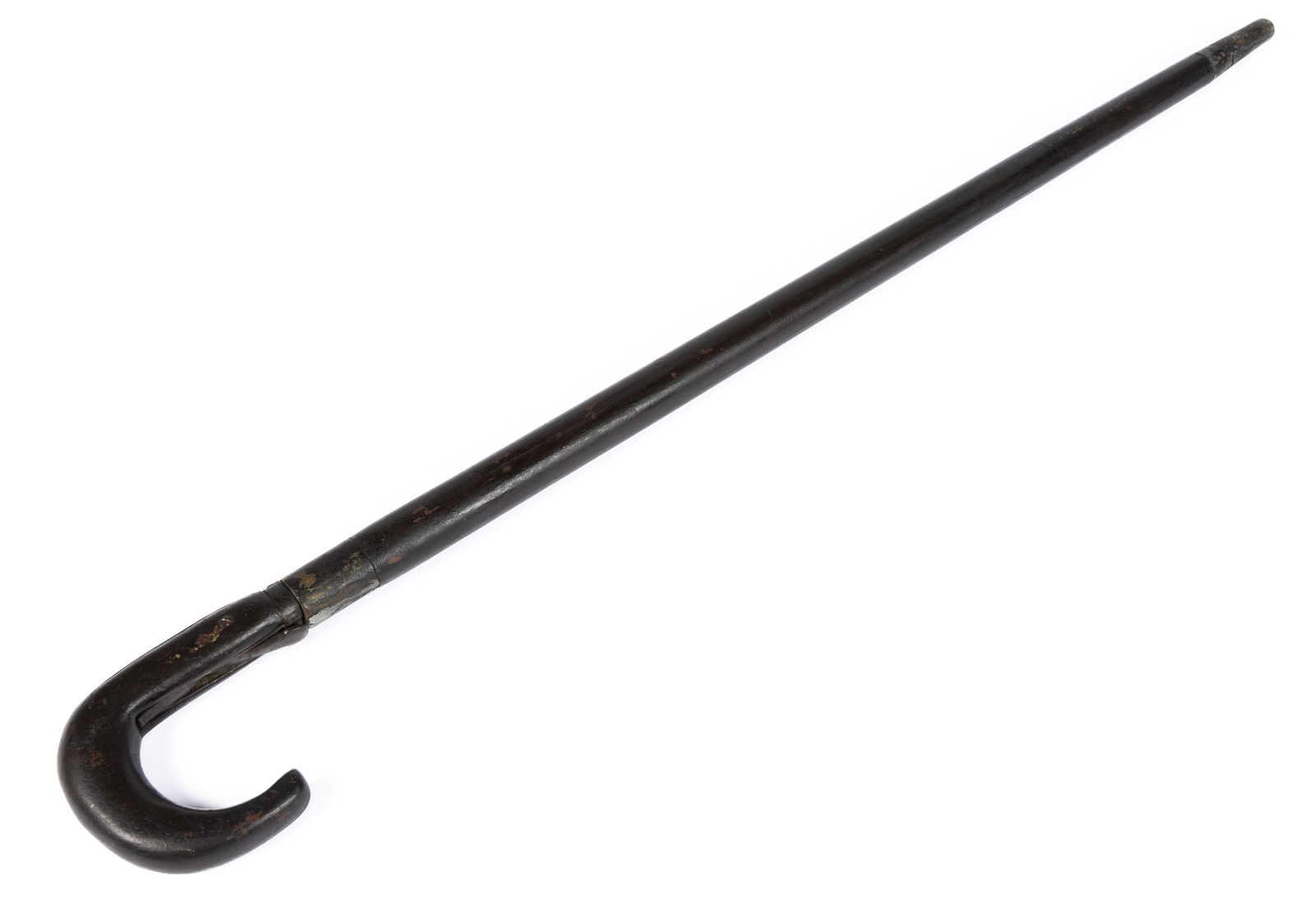 ANTIQUE PERCUSSION UNDER-HAMMER GUN CANE / WALKING STICK: ANTIQUE PERCUSSION UNDER-HAMMER GUN CANE / WALKING STICK, no markings located, screw-off barrel, approximately 12.5mm bore, lacking rear sight, front sight present. Wood retains early, probably origin