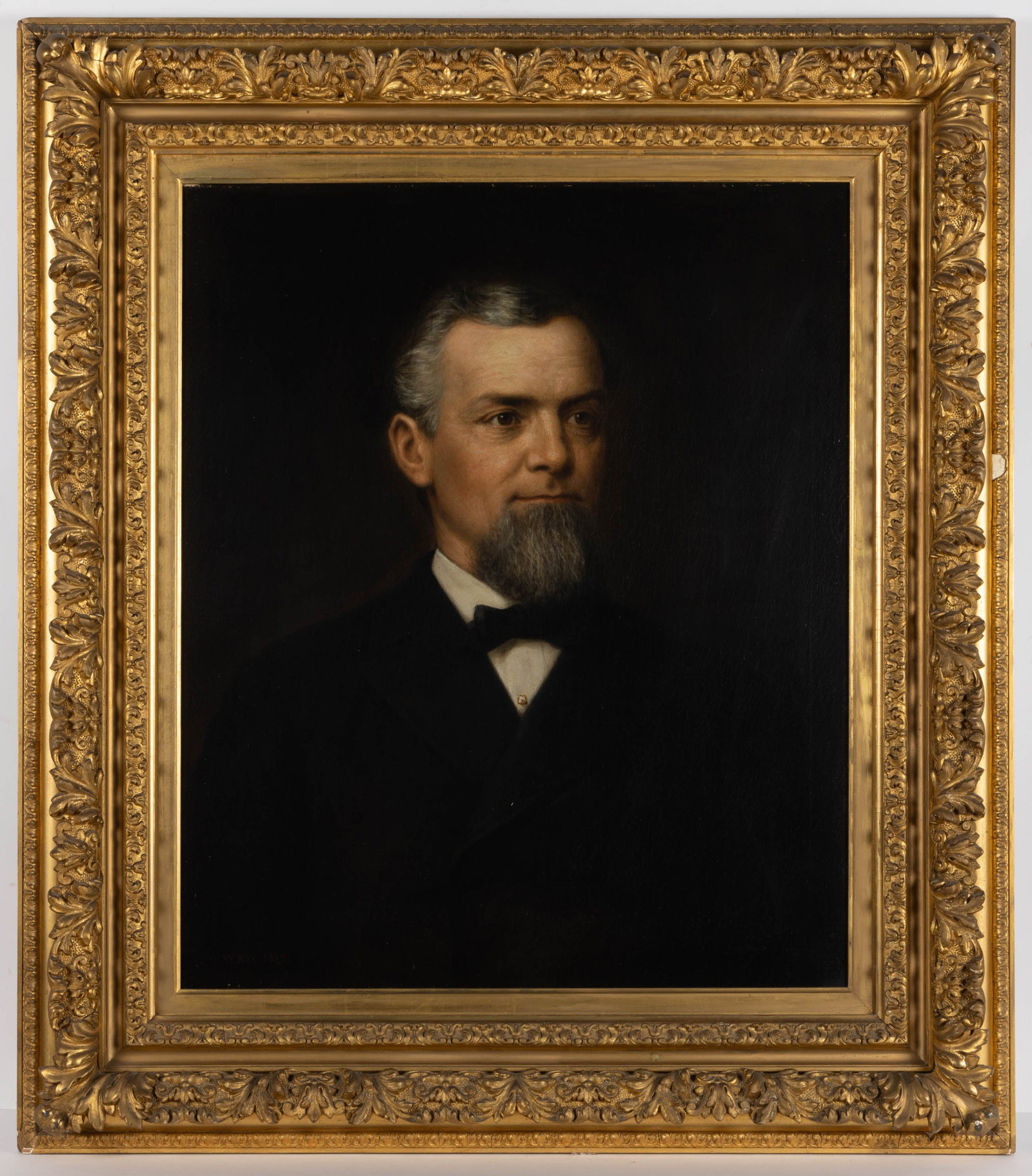 AMERICAN SCHOOL (19TH CENTURY) PORTRAIT OF A GENTLEMAN: AMERICAN SCHOOL (19TH CENTURY) PORTRAIT OF A GENTLEMAN, oil on canvas, waist-length depiction of bearded sitter, signed and dated lower left "W.R.W. 1893". Housed in a period gilt molded fra