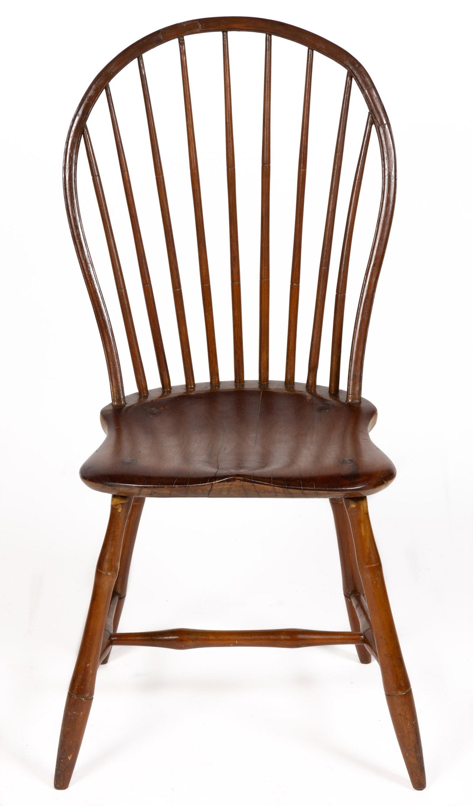 JOHN LETCHWORTH (PHILADELPHIA, 1759-1843) WINDSOR SIDE CHAIR: JOHN LETCHWORTH (PHILADELPHIA, 1759-1843), ATTRIBUTED, WINDSOR SIDE CHAIR, featuring nine-spindle back, raised on turned legs joined by a H-form stretcher base, branded to the underside "LETCHWOR