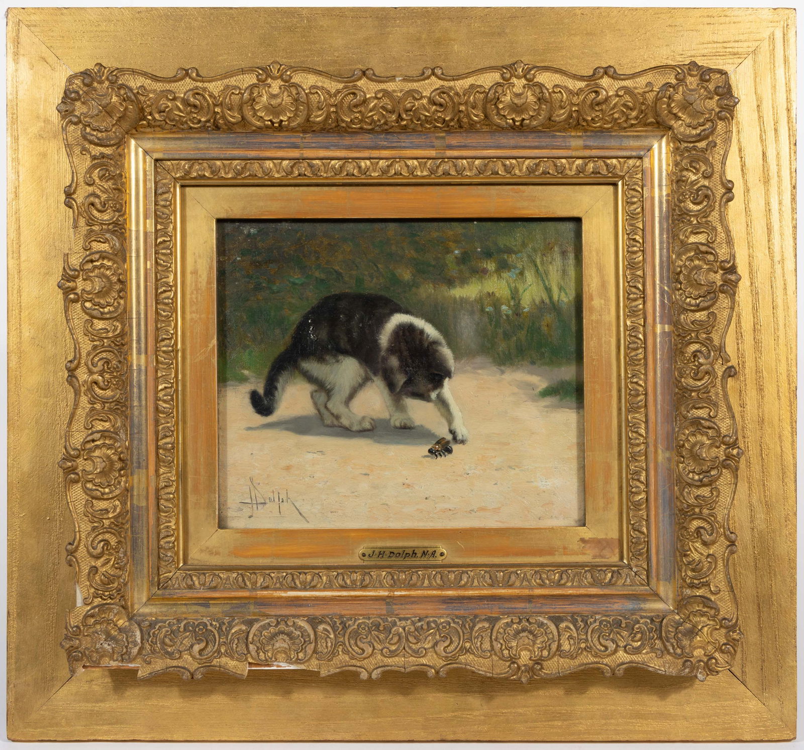 JOHN HENRY DOLPH (AMERICAN, 1835-1903) GENRE SCENE WITH KITTEN AND BUMBLEBEE (1 of 5)