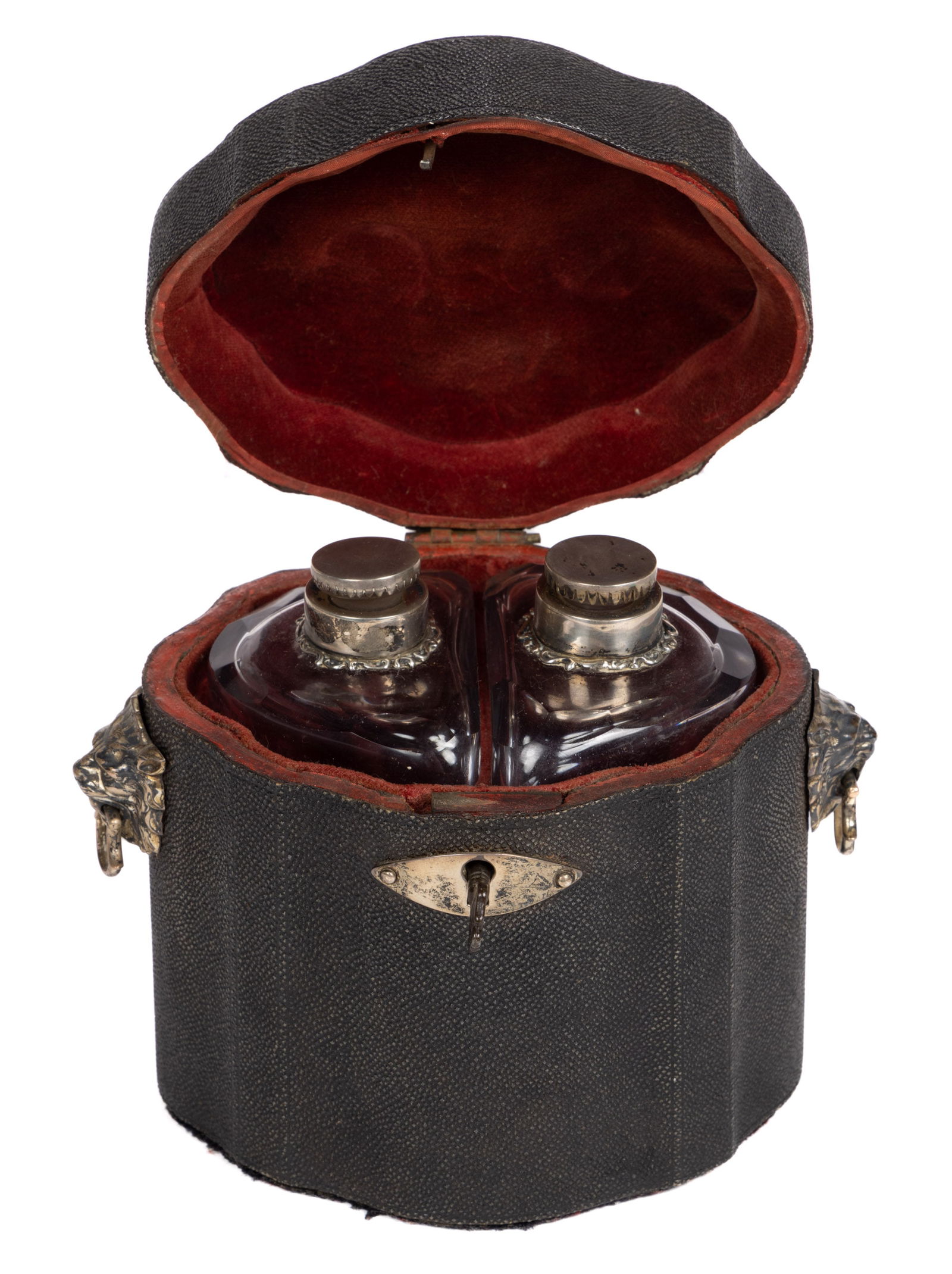 FRENCH SILVER-MOUNTED SHAGREEN-CASED COLOGNE BOTTLES (1 of 4)