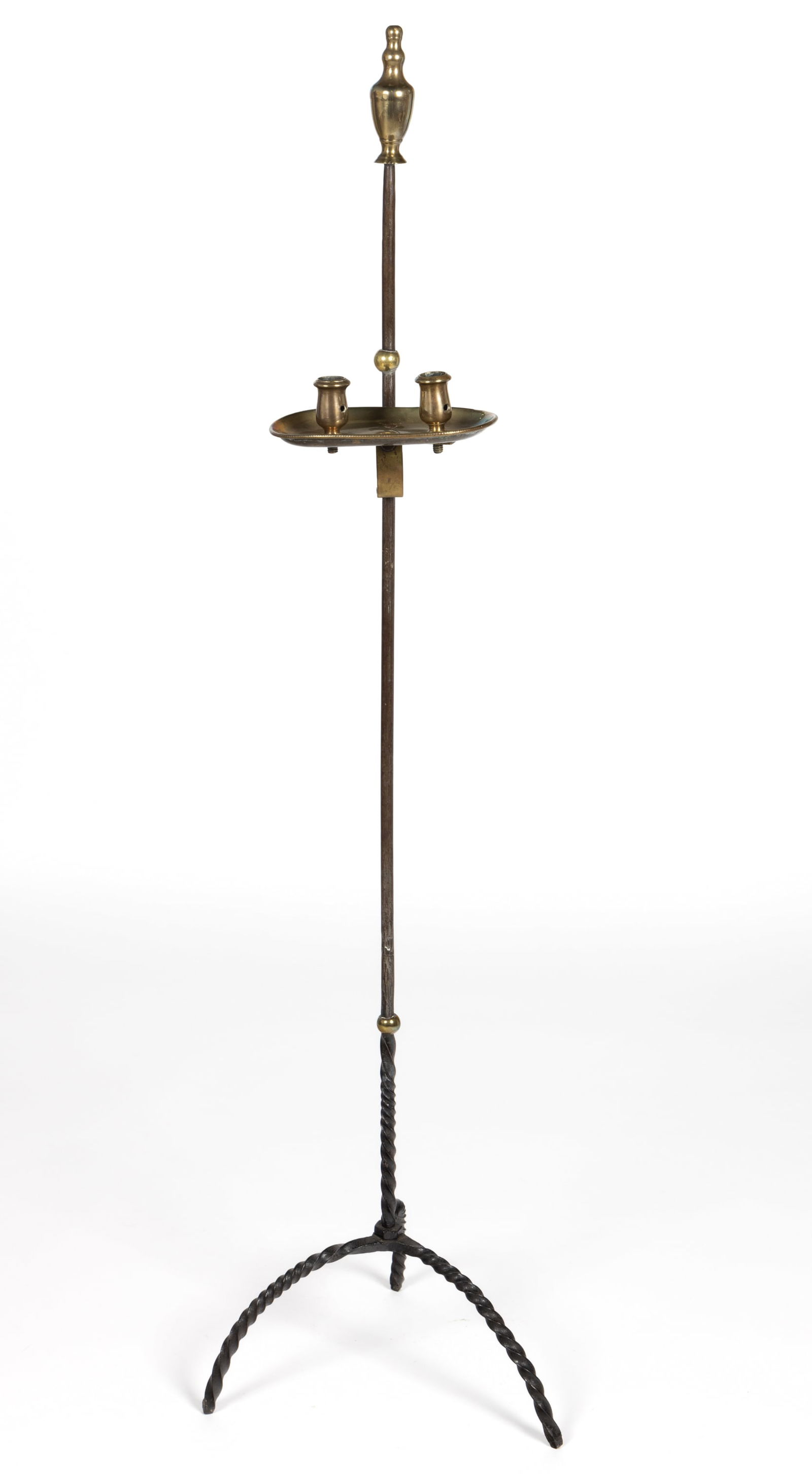 AMERICAN / ENGLISH BRASS AND WROUGHT-IRON / STEEL ADJUSTABLE FLOOR CANDLE STAND (1 of 6)